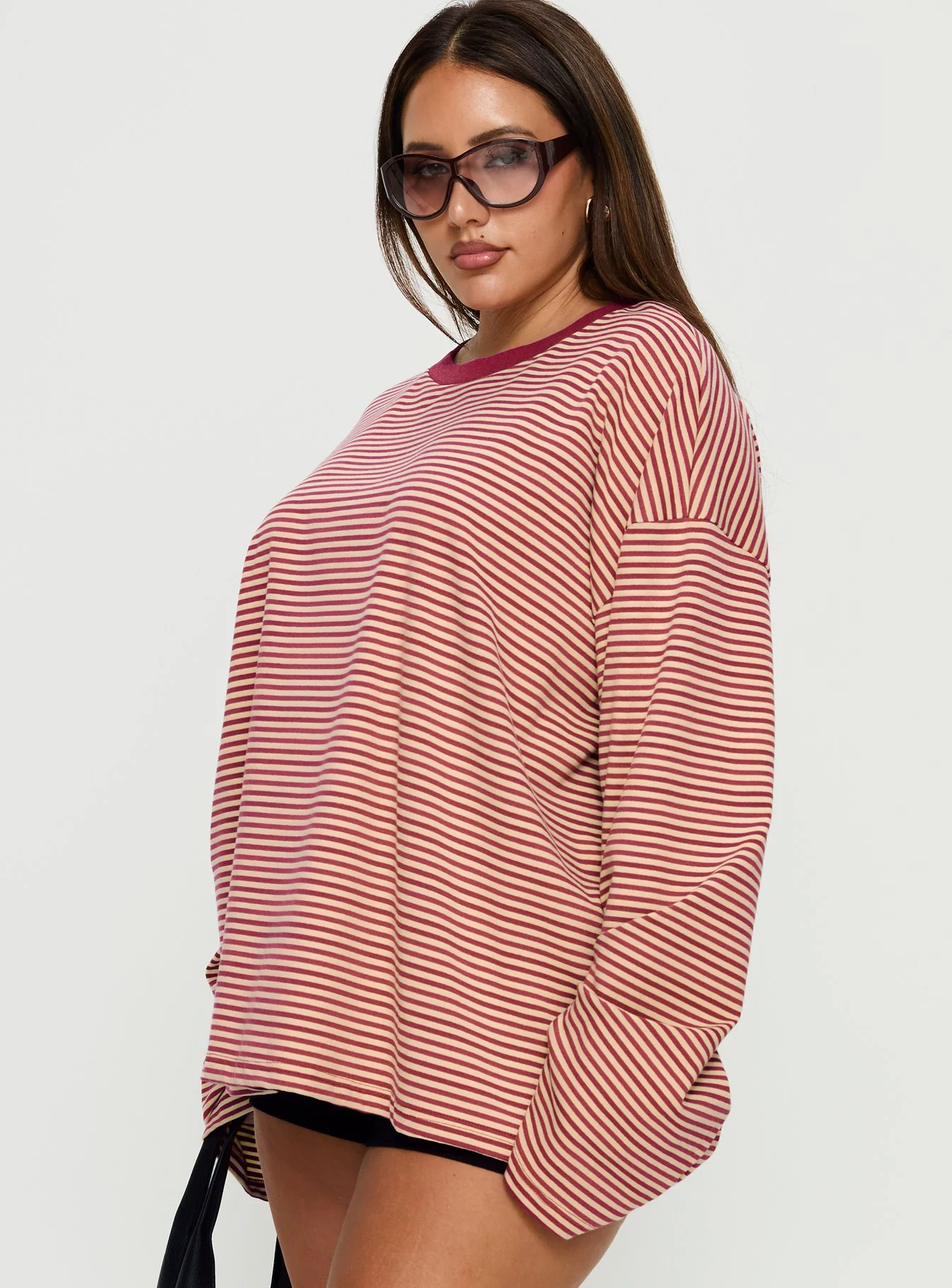 Settle Down Long Sleeve Top Lemon / Burgundy Stripe Curve - Image 4