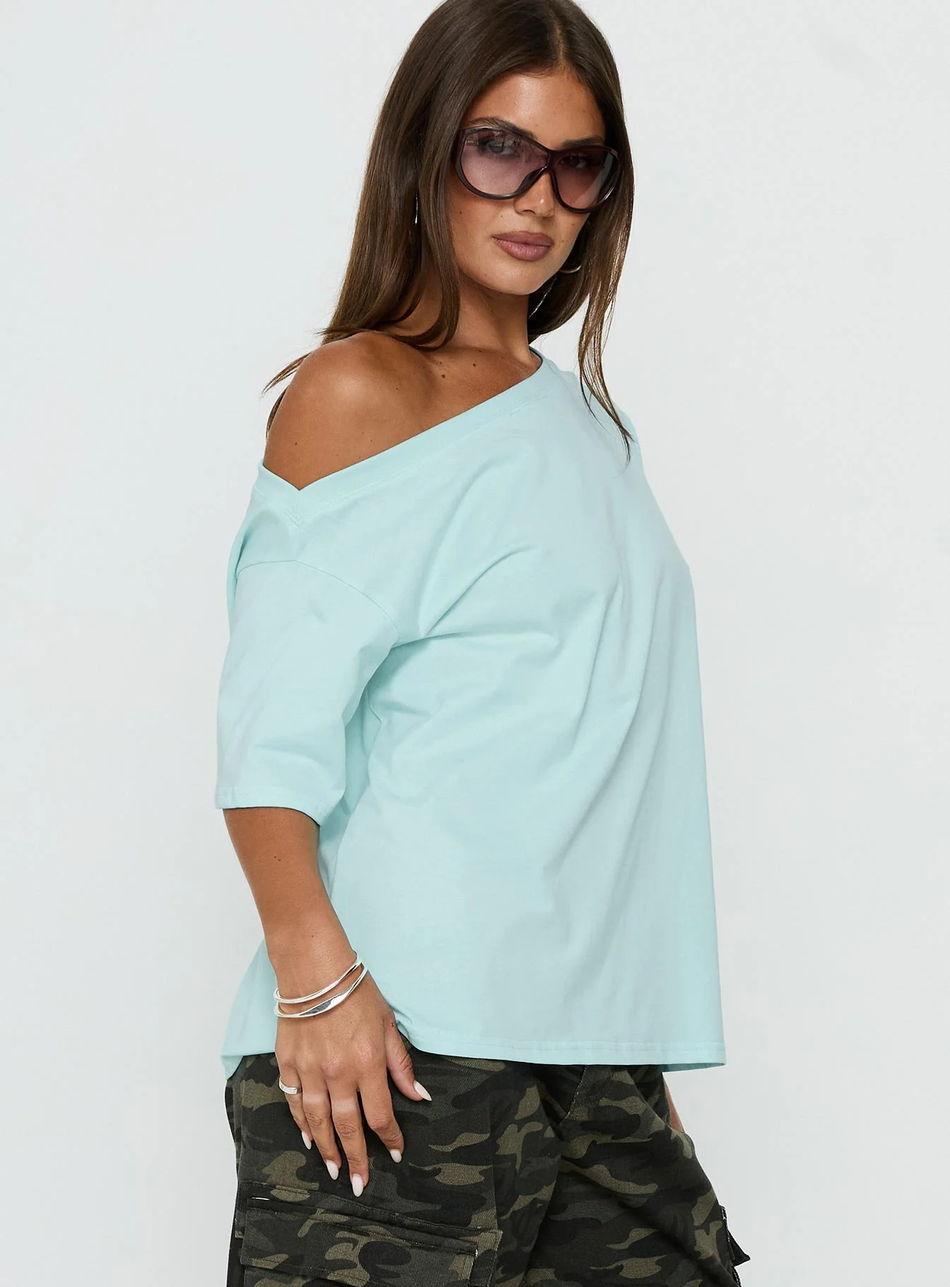 Settle Down One Shoulder Top Aqua - Image 2