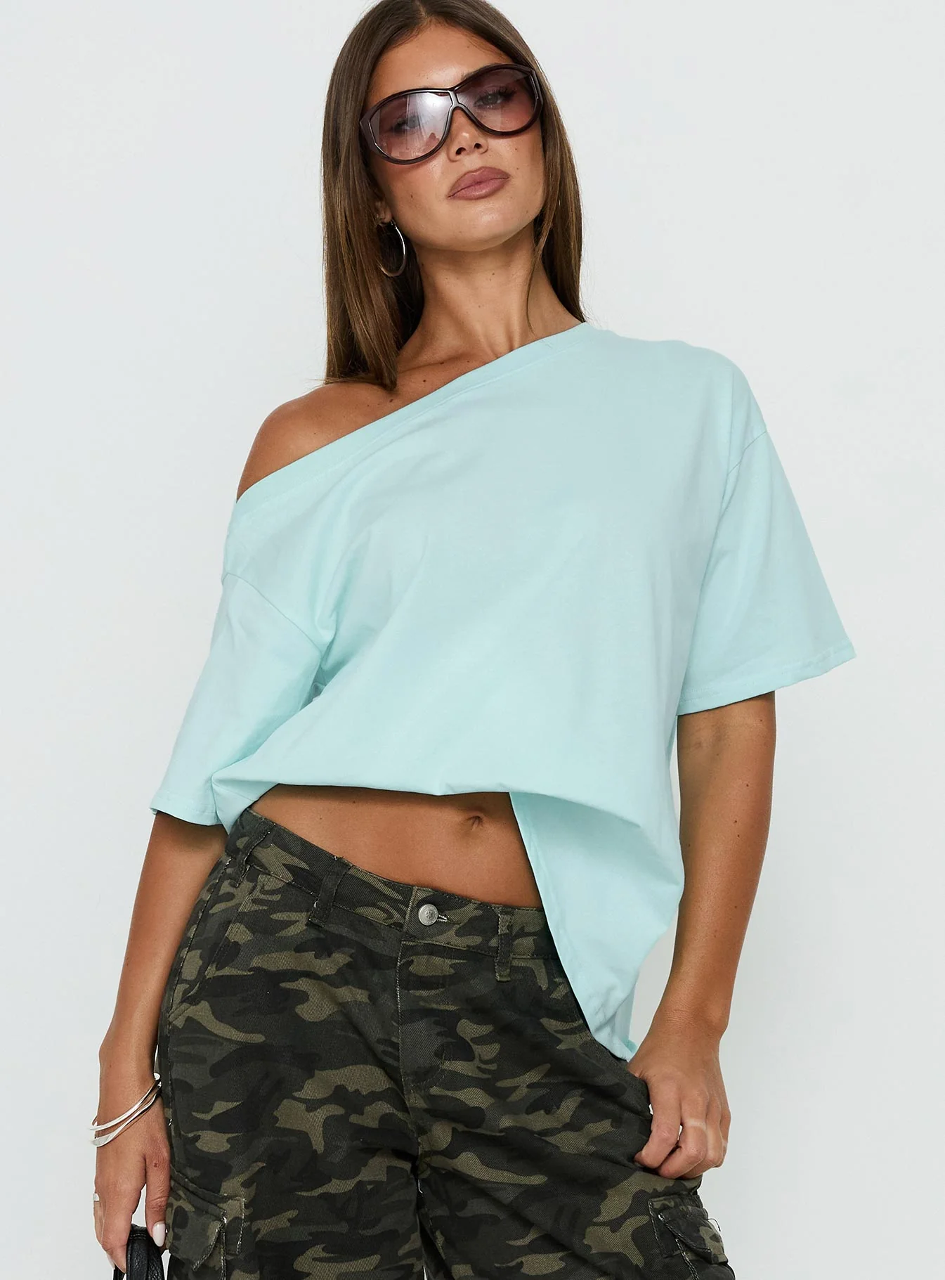 Settle Down One Shoulder Top Aqua - Image 4