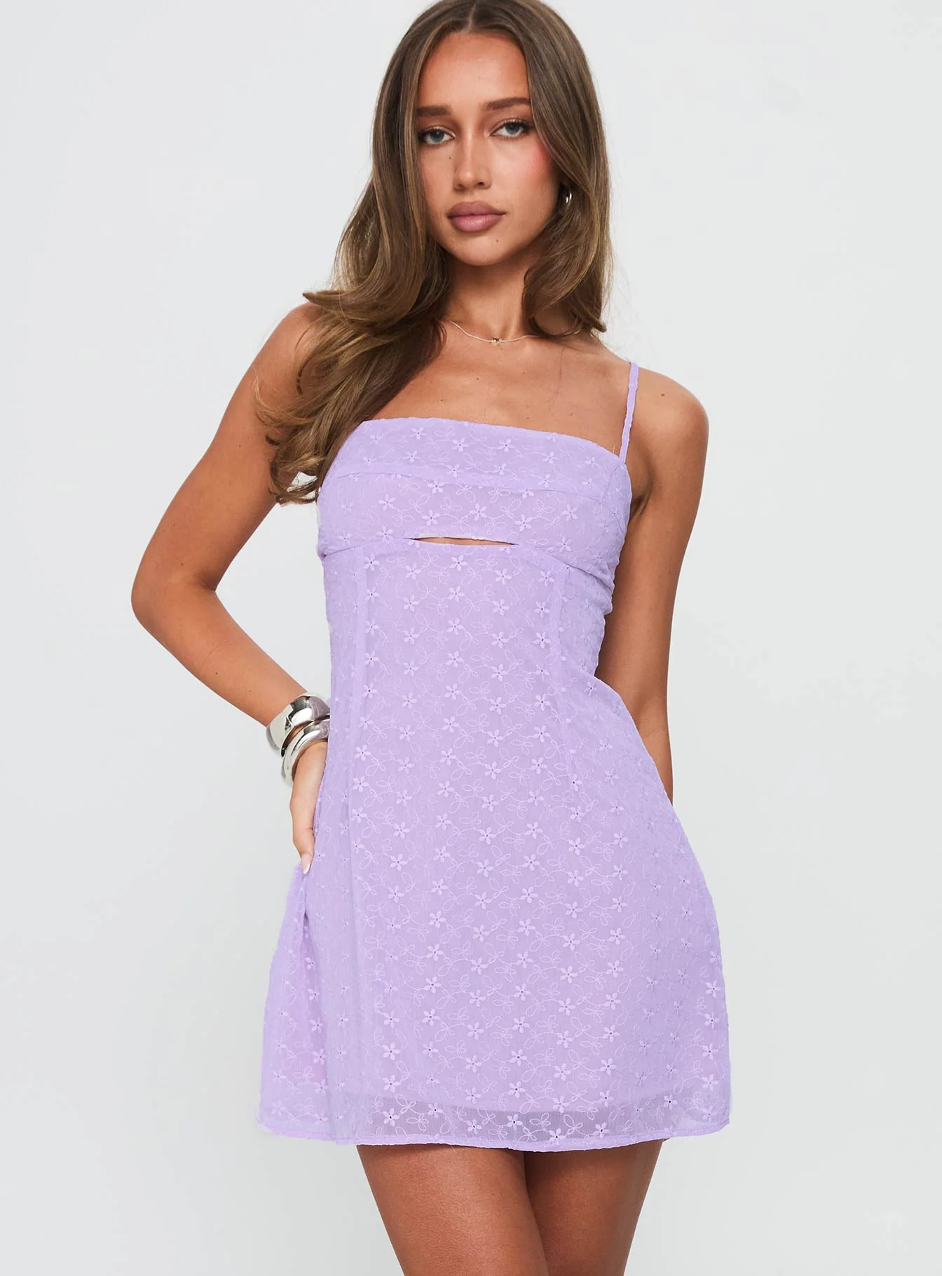 Shelley Embroidered Mini Dress Lilac - Image 2