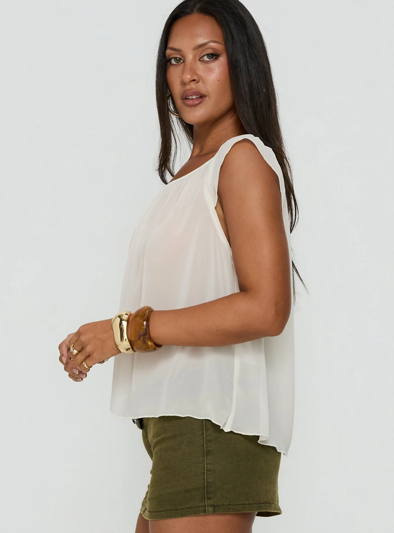 Sidra Off Shoulder Sheer Top Cream - Image 4