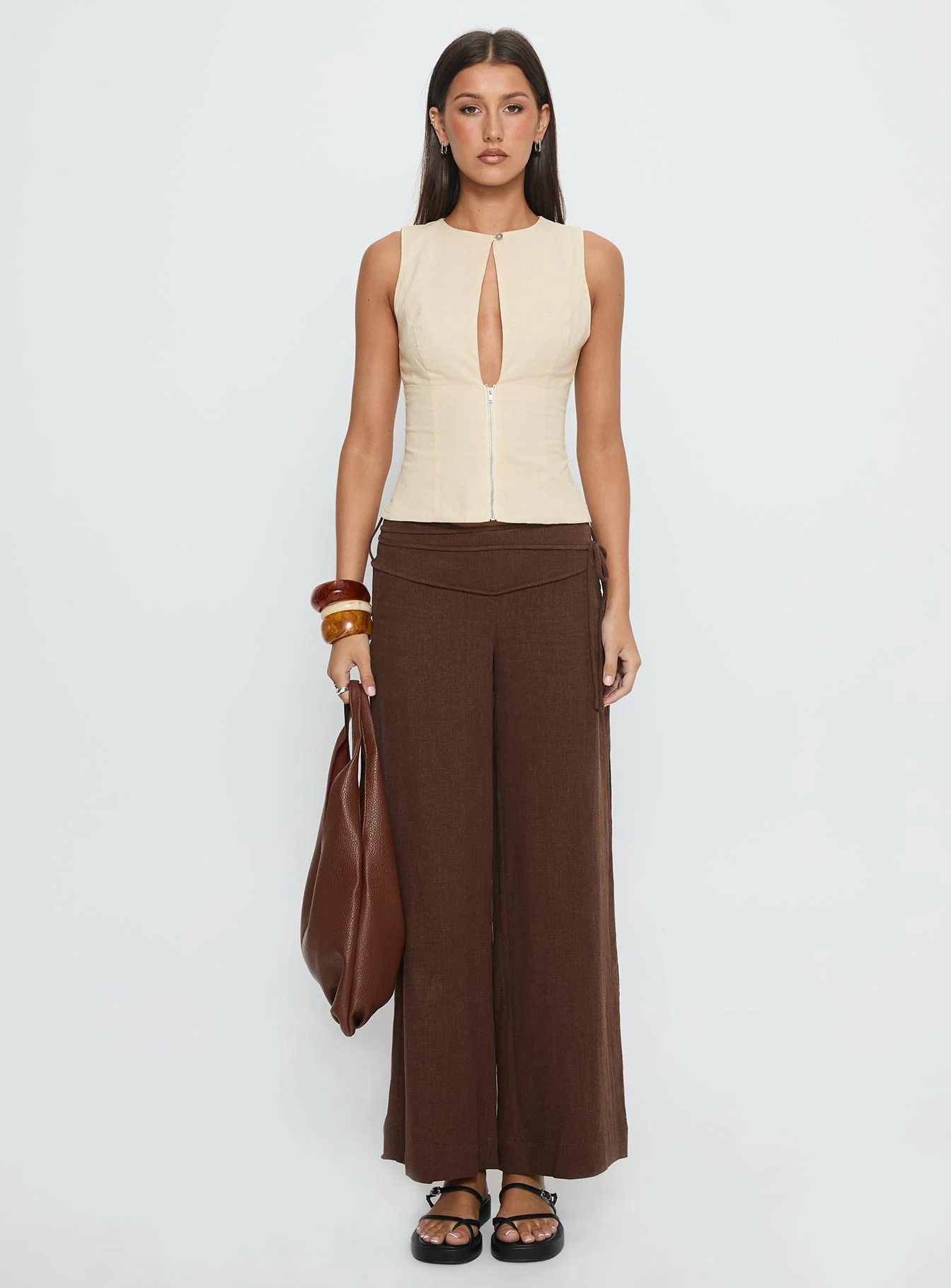 Silver Moon Linen Blend Tie Pants Brown - Image 7
