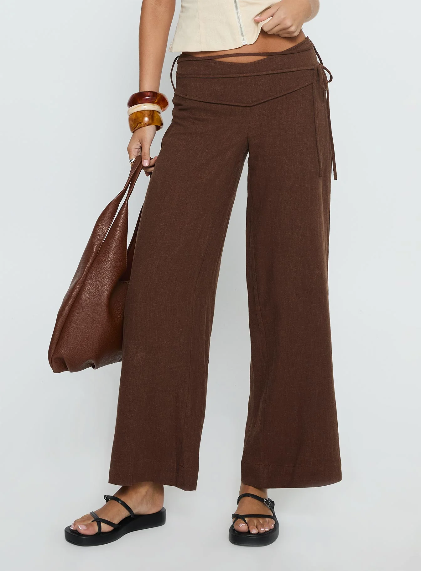Silver Moon Linen Blend Tie Pants Brown Petite - Image 2
