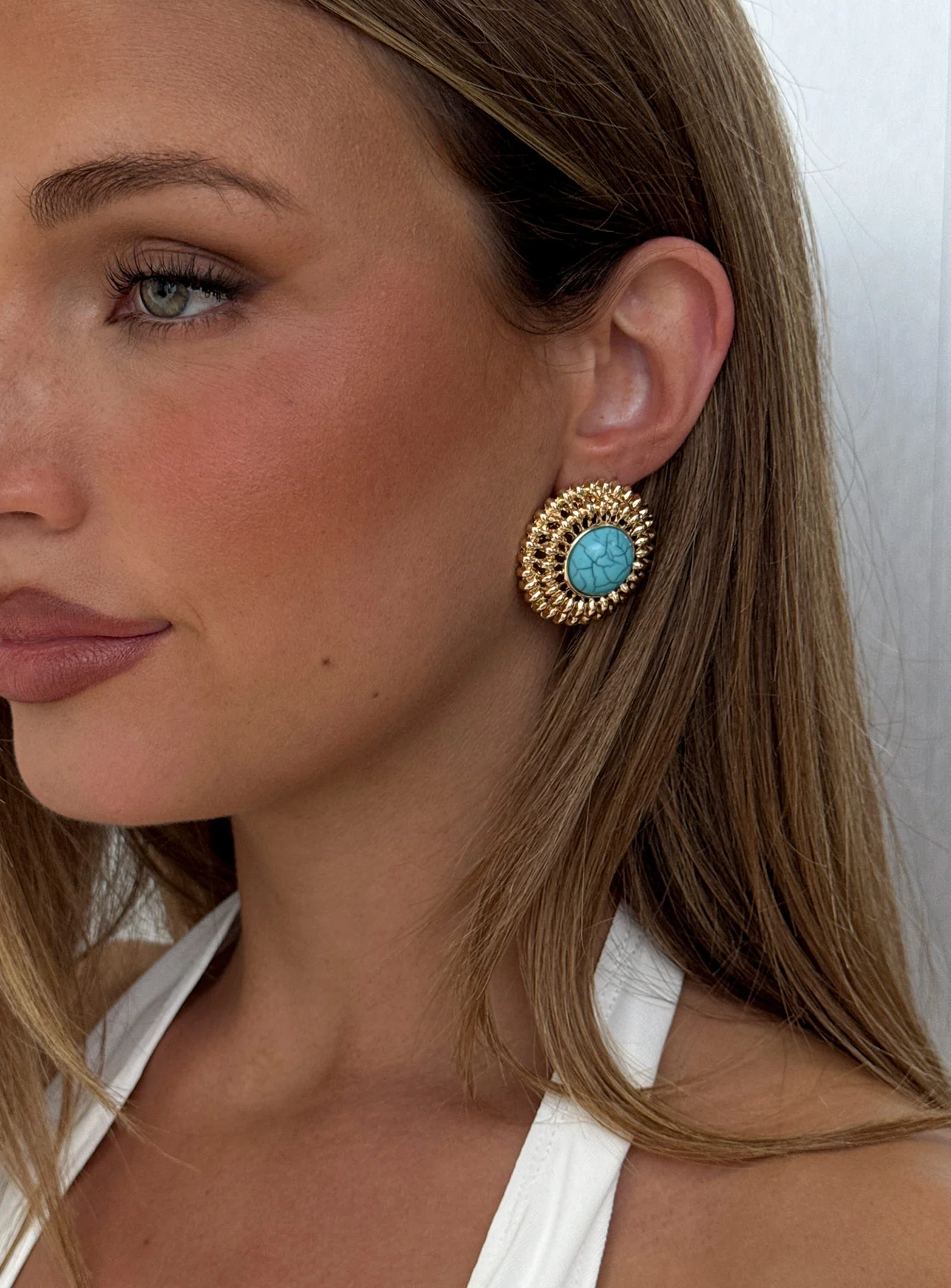 Sipriane Statement Earrings Gold / Turquoise
