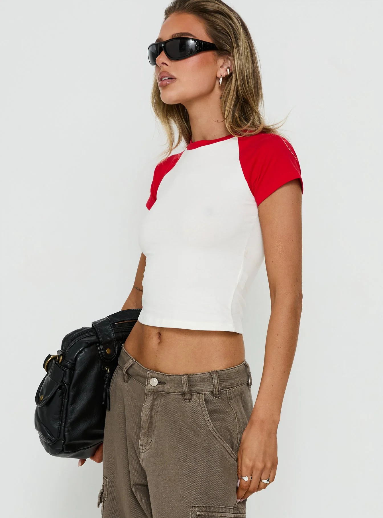 Situationship Raglan Short Sleeve Baby Tee White / Red - Image 4