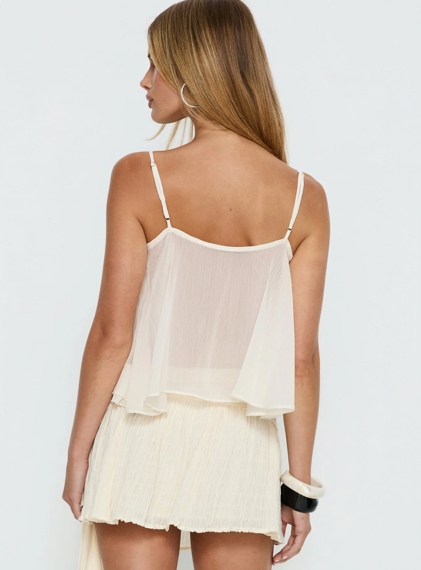 Skinny Dipping Ruffle Sheer Top Cream - Image 5
