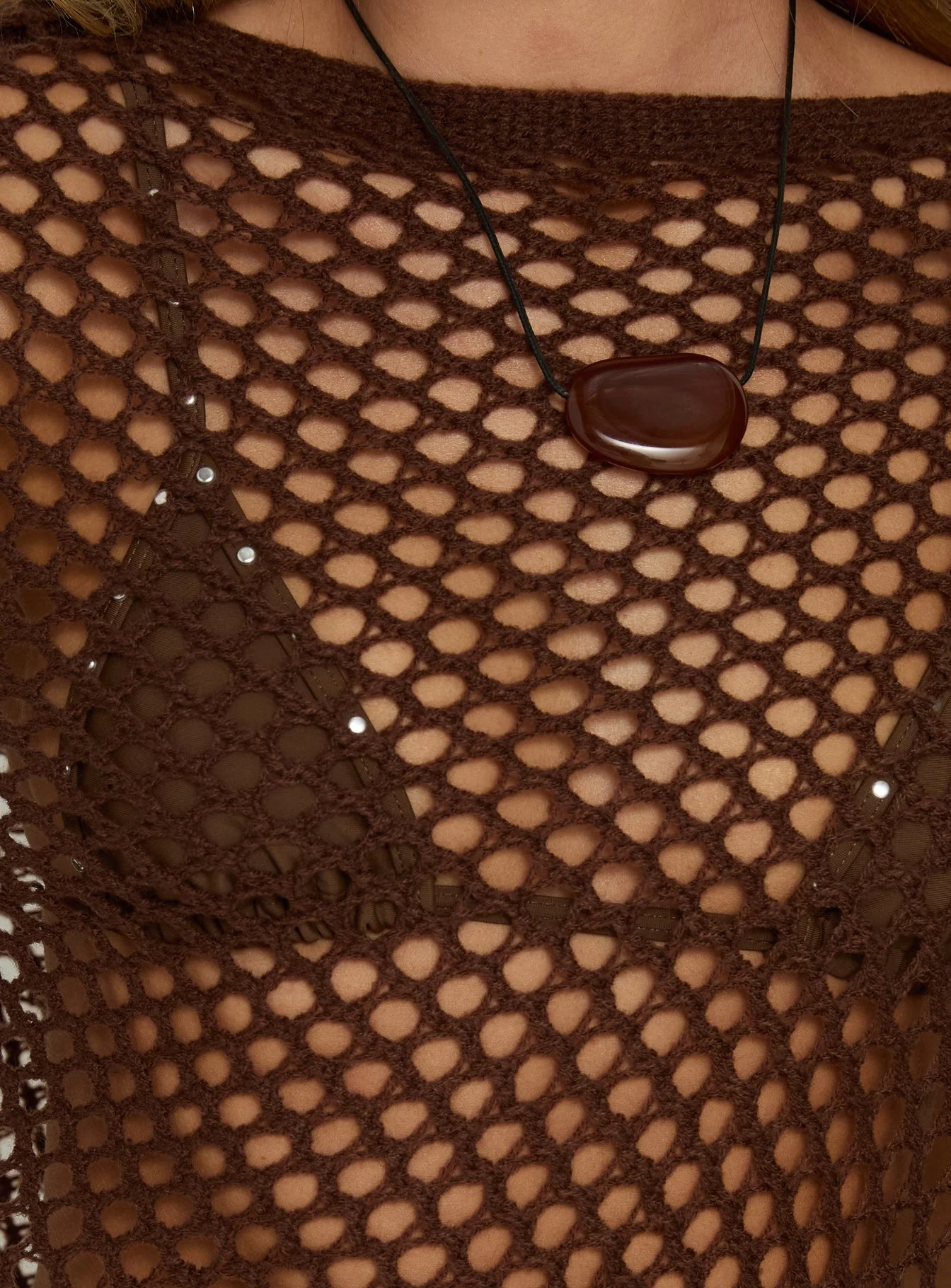 Skylor Sheer Off Shoulder Poncho Brown - Image 5