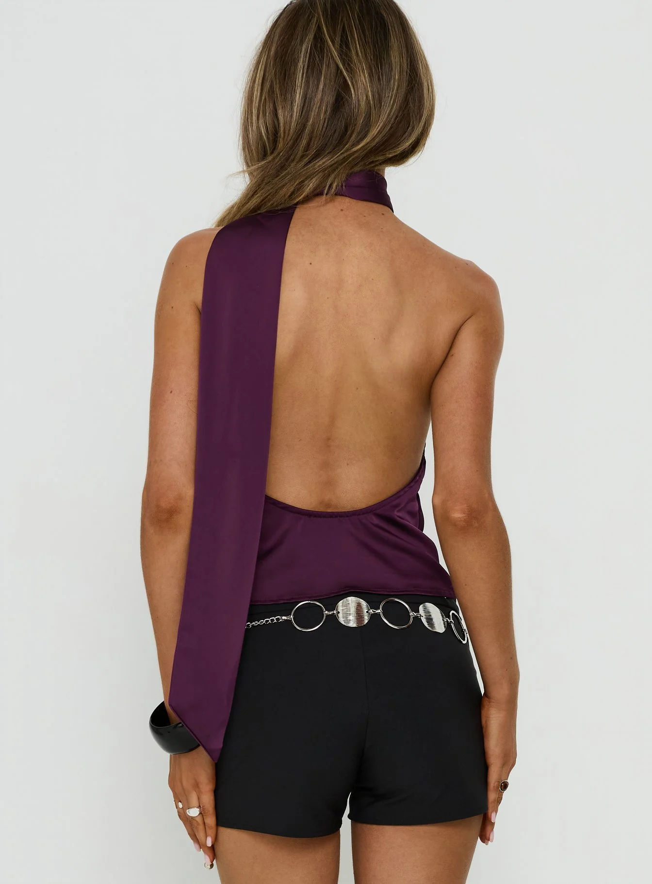 Sloanne Satin Scarf Top Eggplant - Image 5