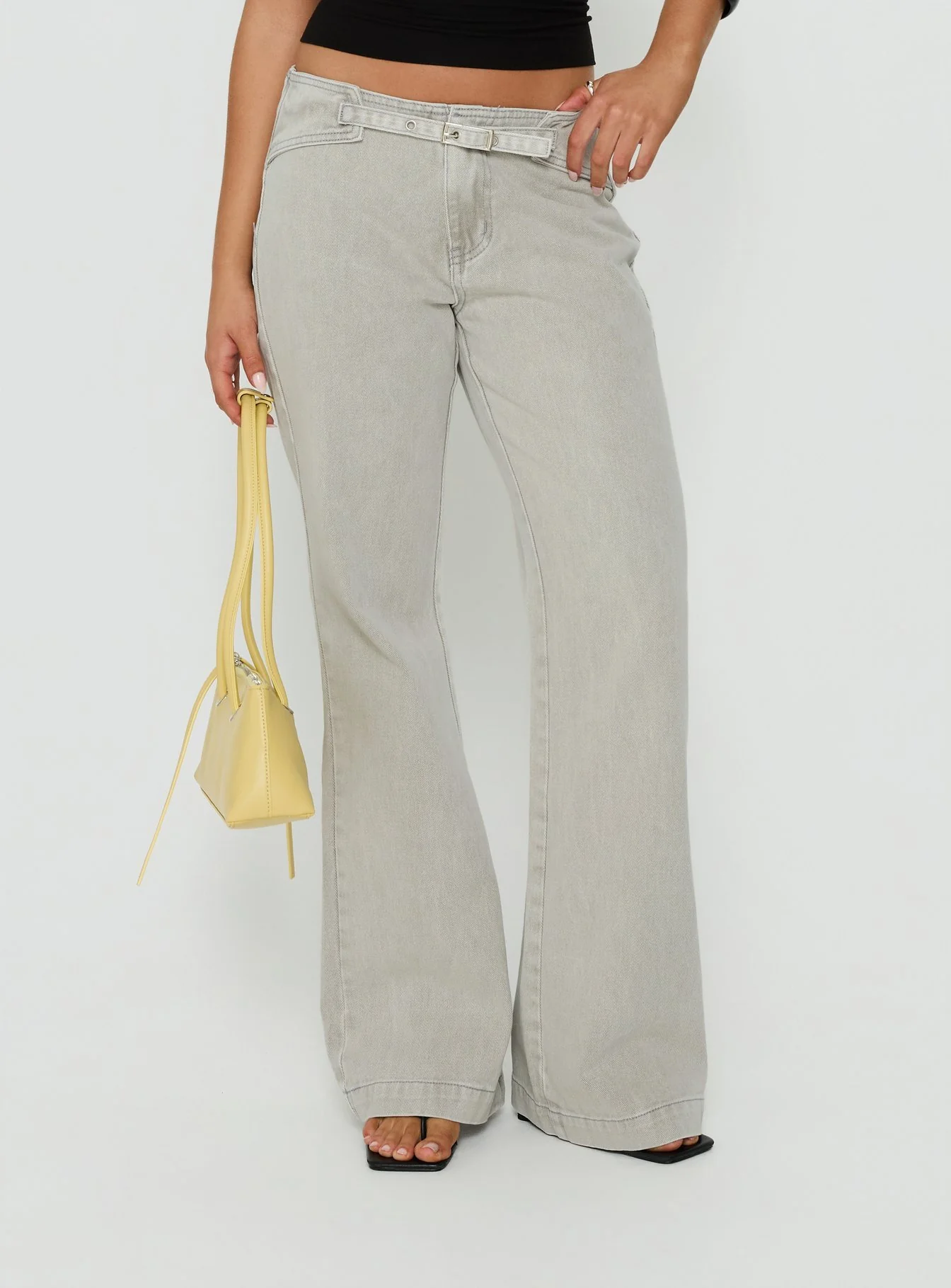 Slow Ride Mid Rise Bootleg Belted Jeans Desert Grey - Image 2