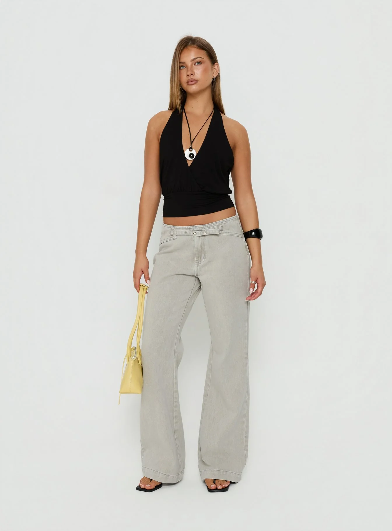 Slow Ride Mid Rise Bootleg Belted Jeans Desert Grey - Image 3