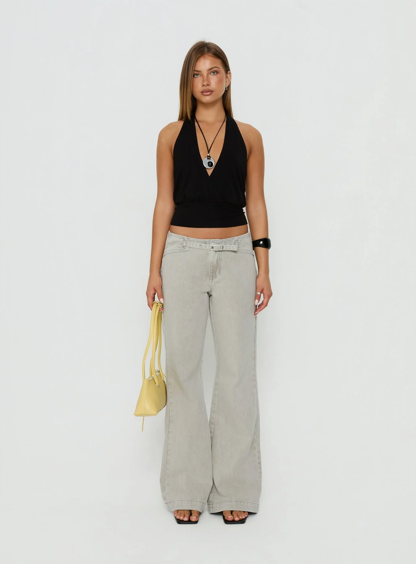 Slow Ride Mid Rise Bootleg Belted Jeans Desert Grey - Image 8