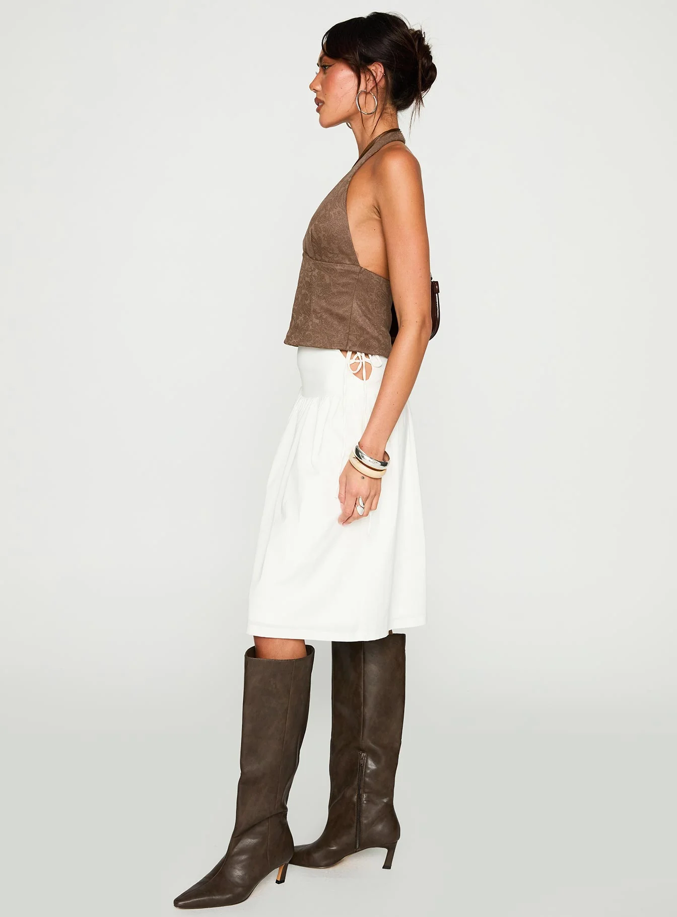Snowflakes Tie Side Midi Skirt White - Image 4