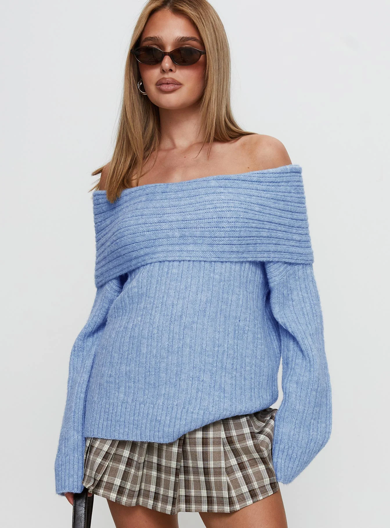 Snowie Off Shoulder Knit Sweater Blue - Image 2
