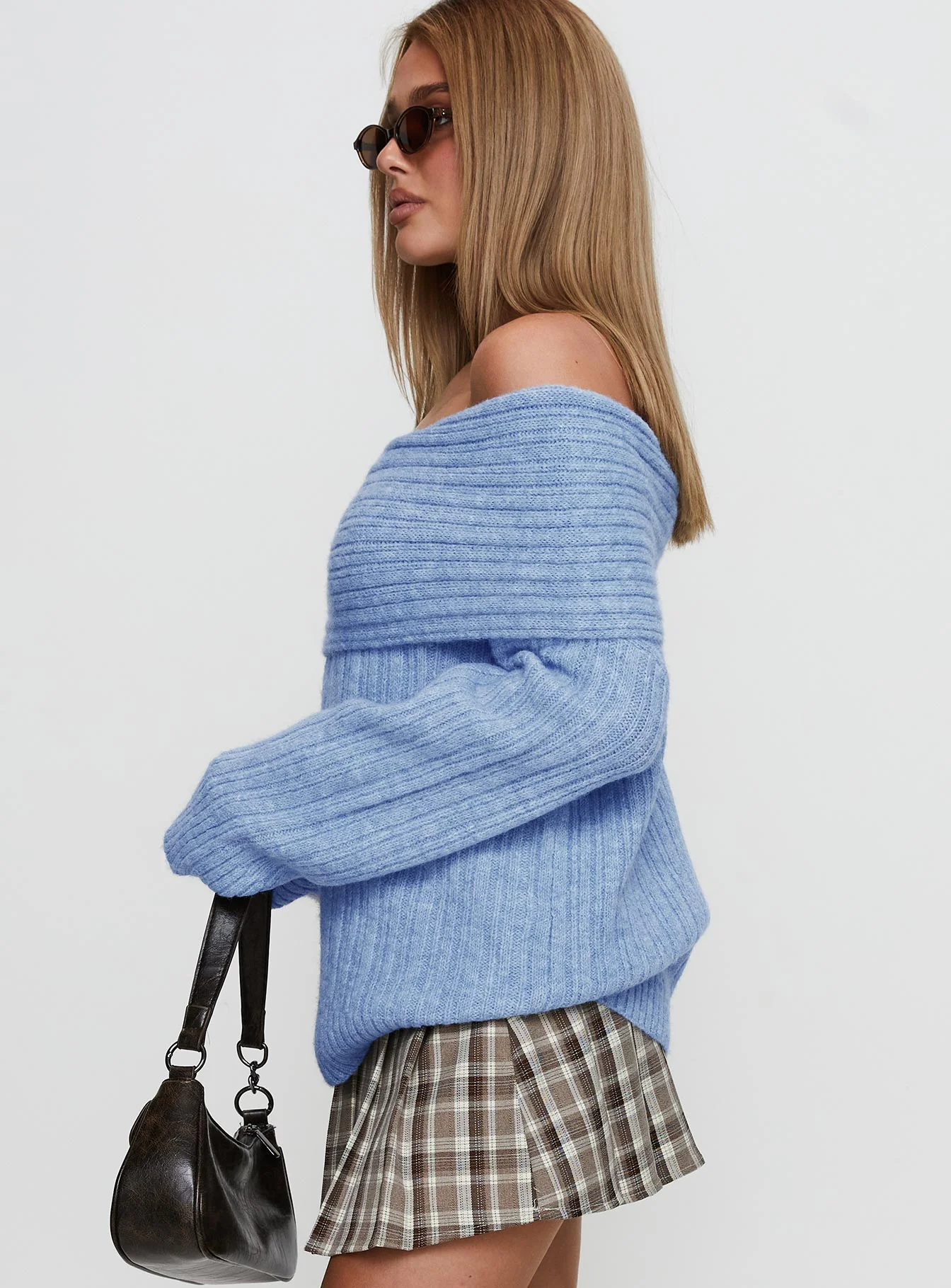 Snowie Off Shoulder Knit Sweater Blue - Image 4