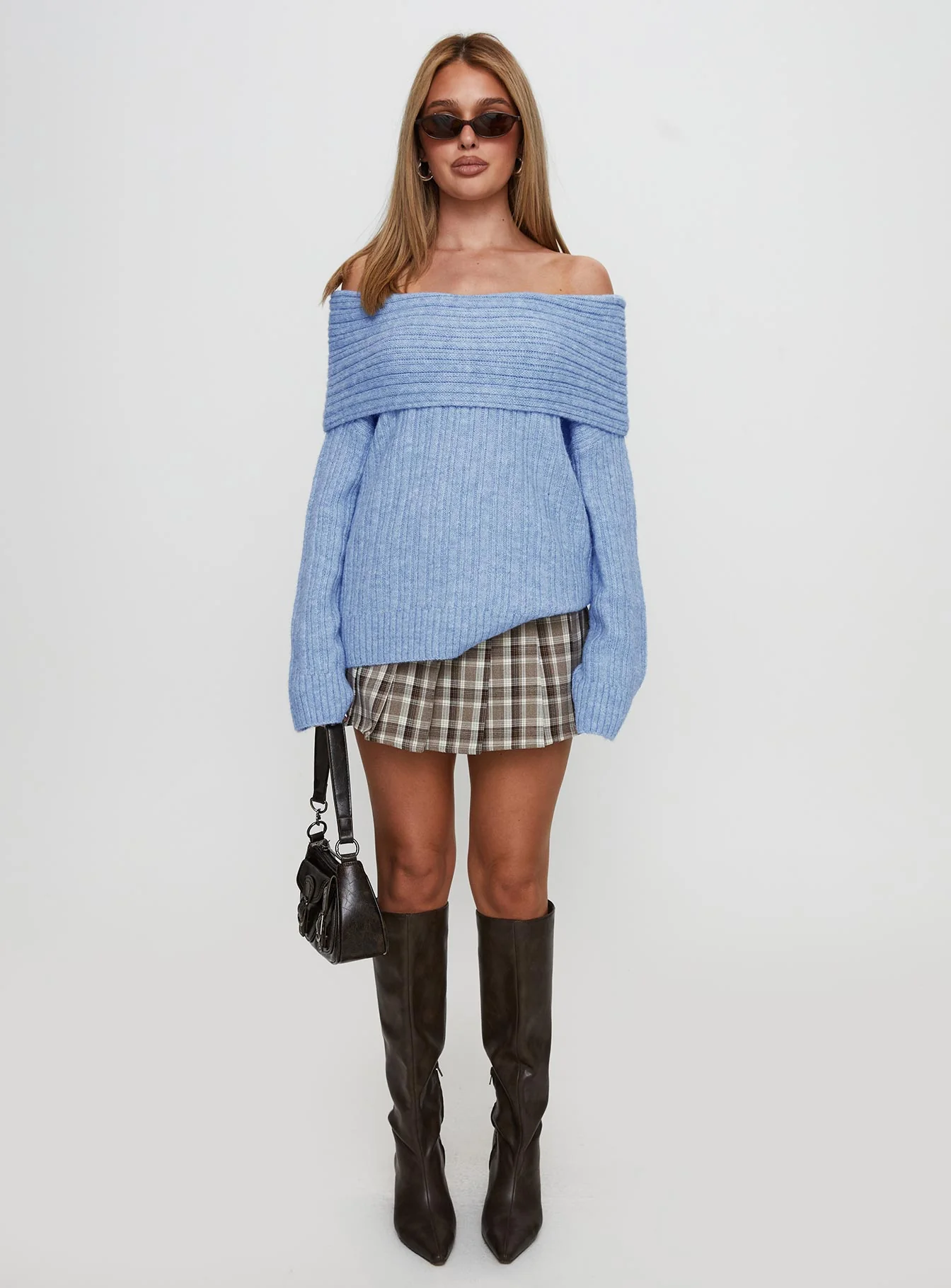 Snowie Off Shoulder Knit Sweater Blue - Image 7