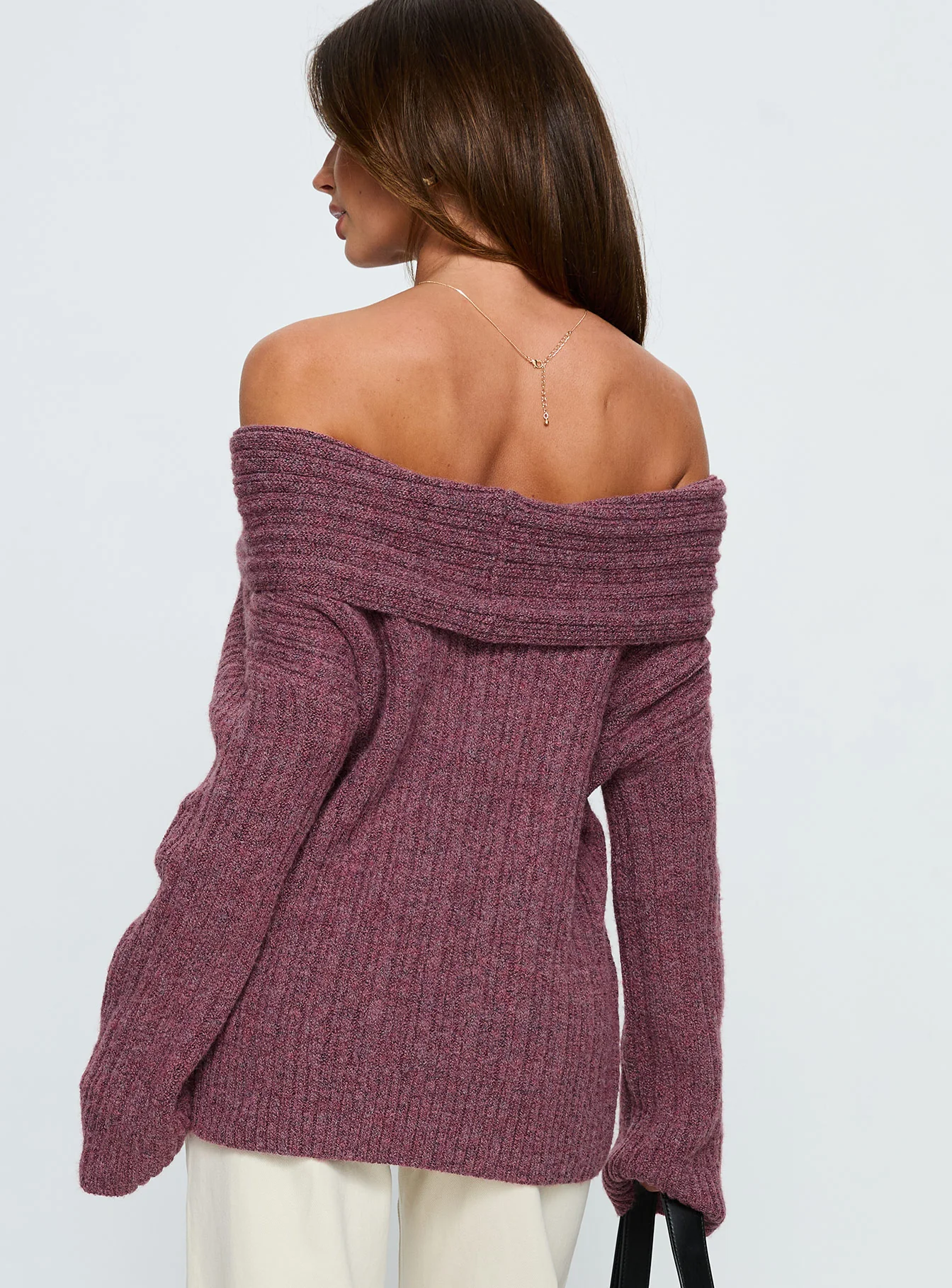 Snowie Off Shoulder Knit Sweater Burgundy - Image 4