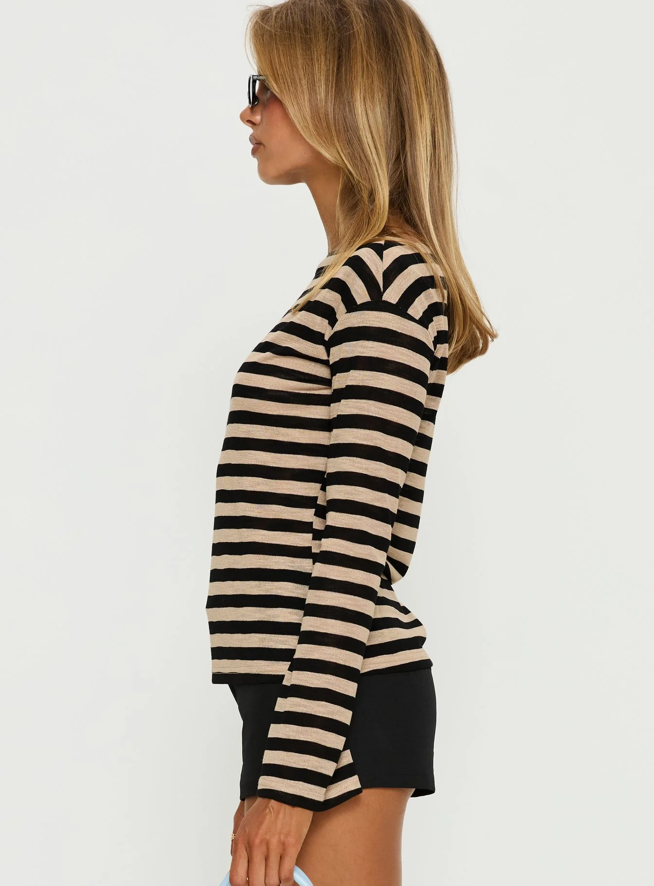 So Composed Boat Neck Long Sleeve Top Latte Stripe - Image 4