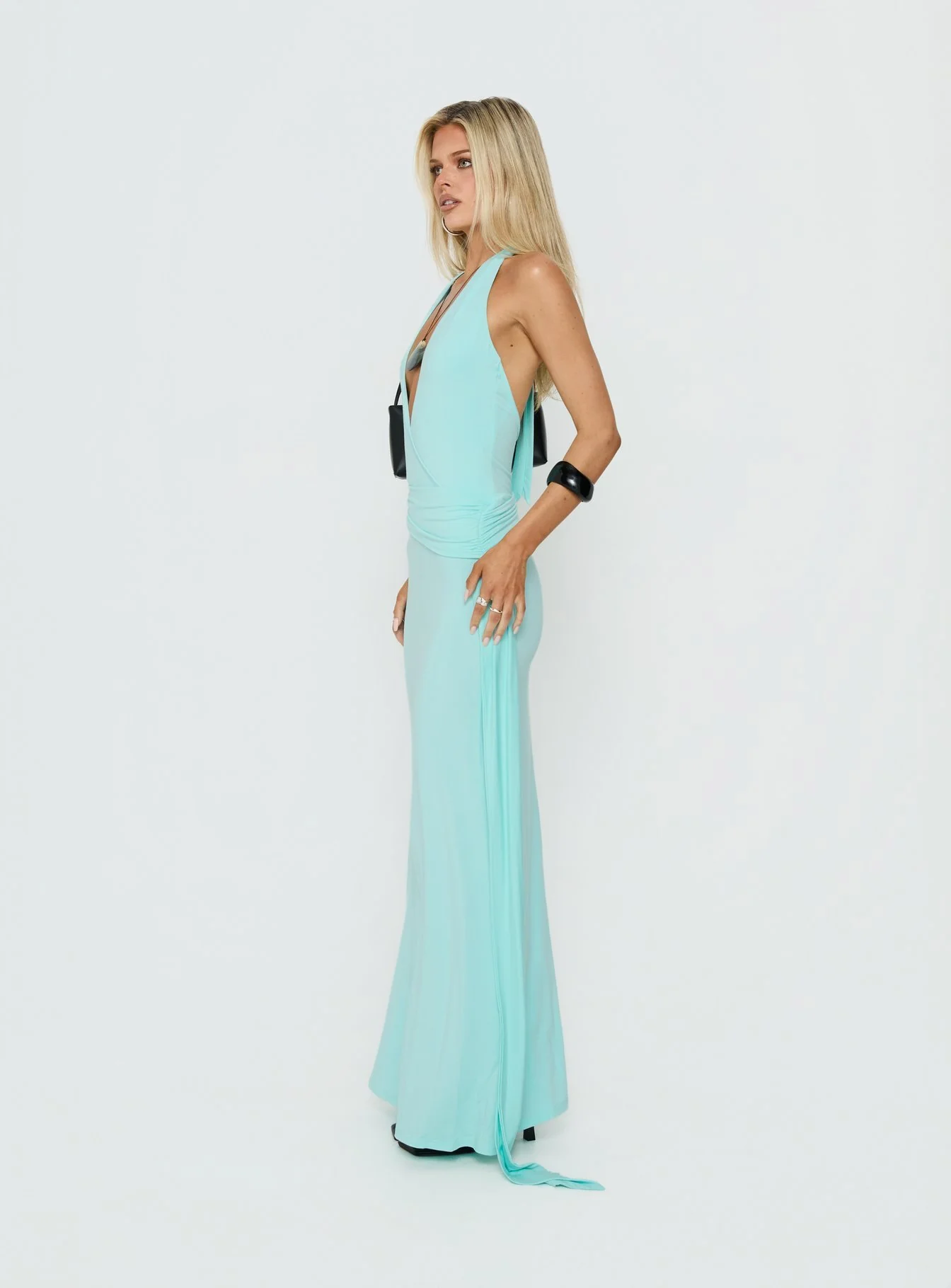 So Major Draped A-Line Maxi Dress Blue - Image 4