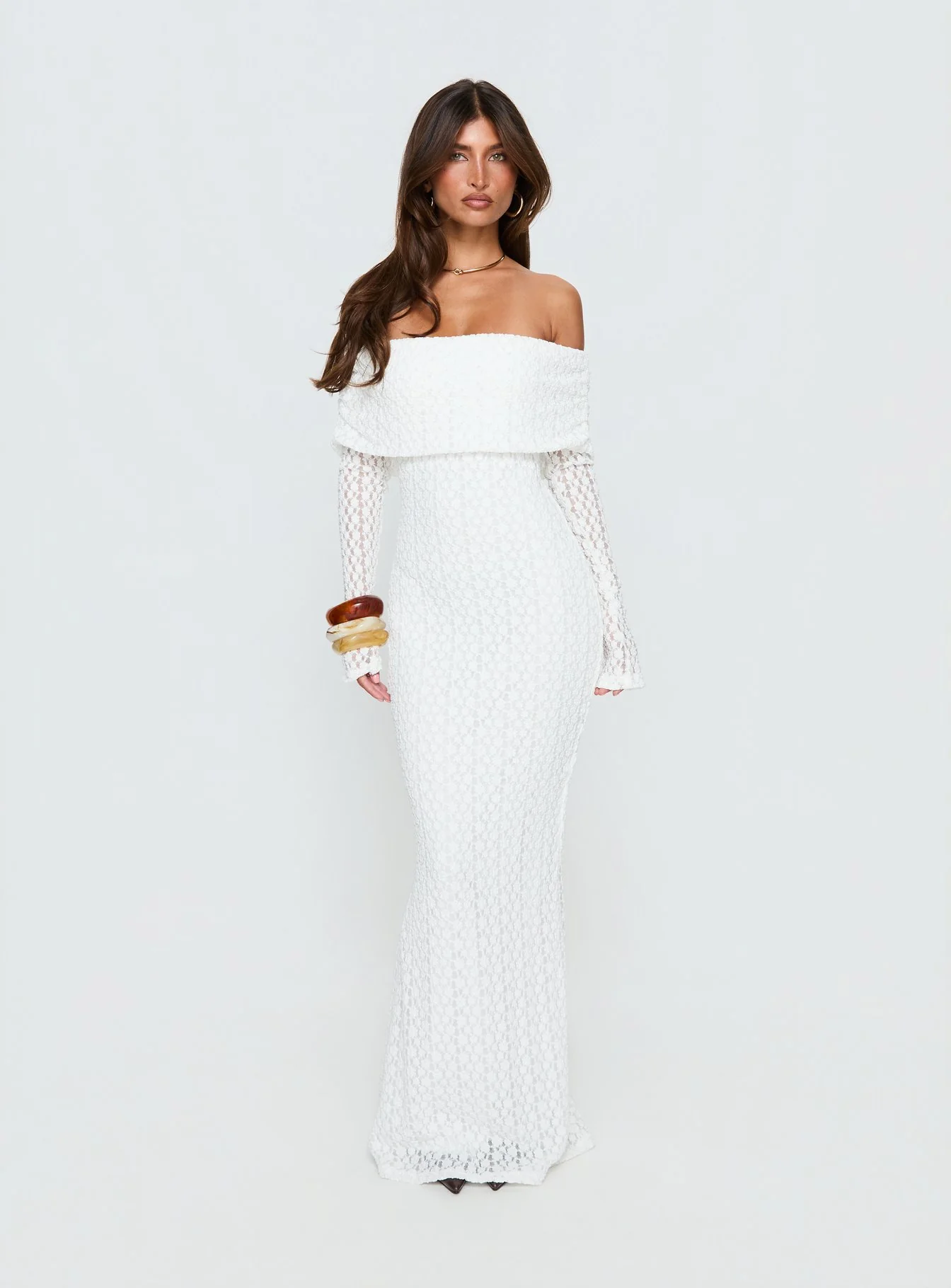 Sofenna Long Sleeve Off Shoulder Maxi Dress White - Image 3