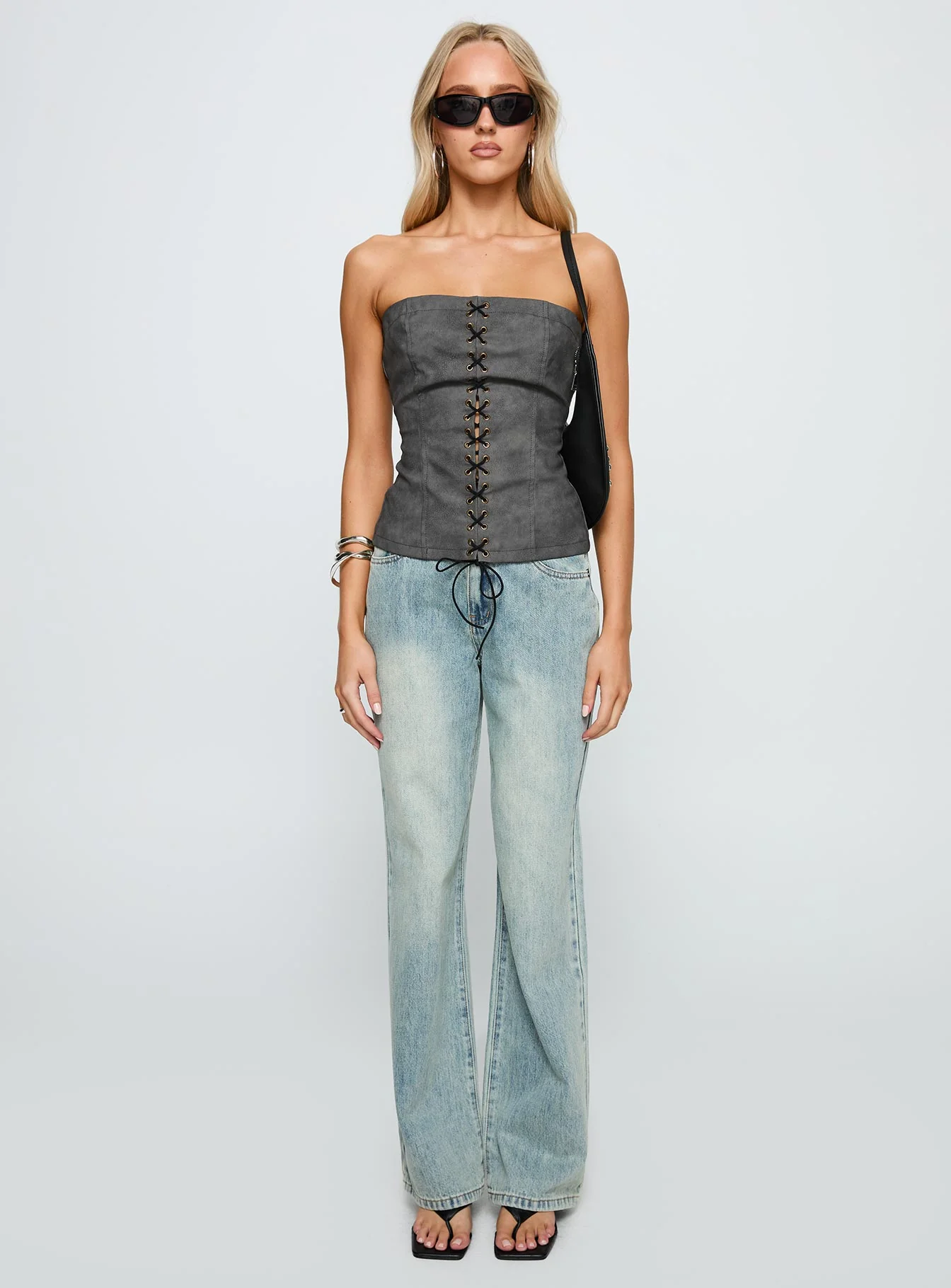 Soft Spoken Strapless Tie Up Top Black - Image 6