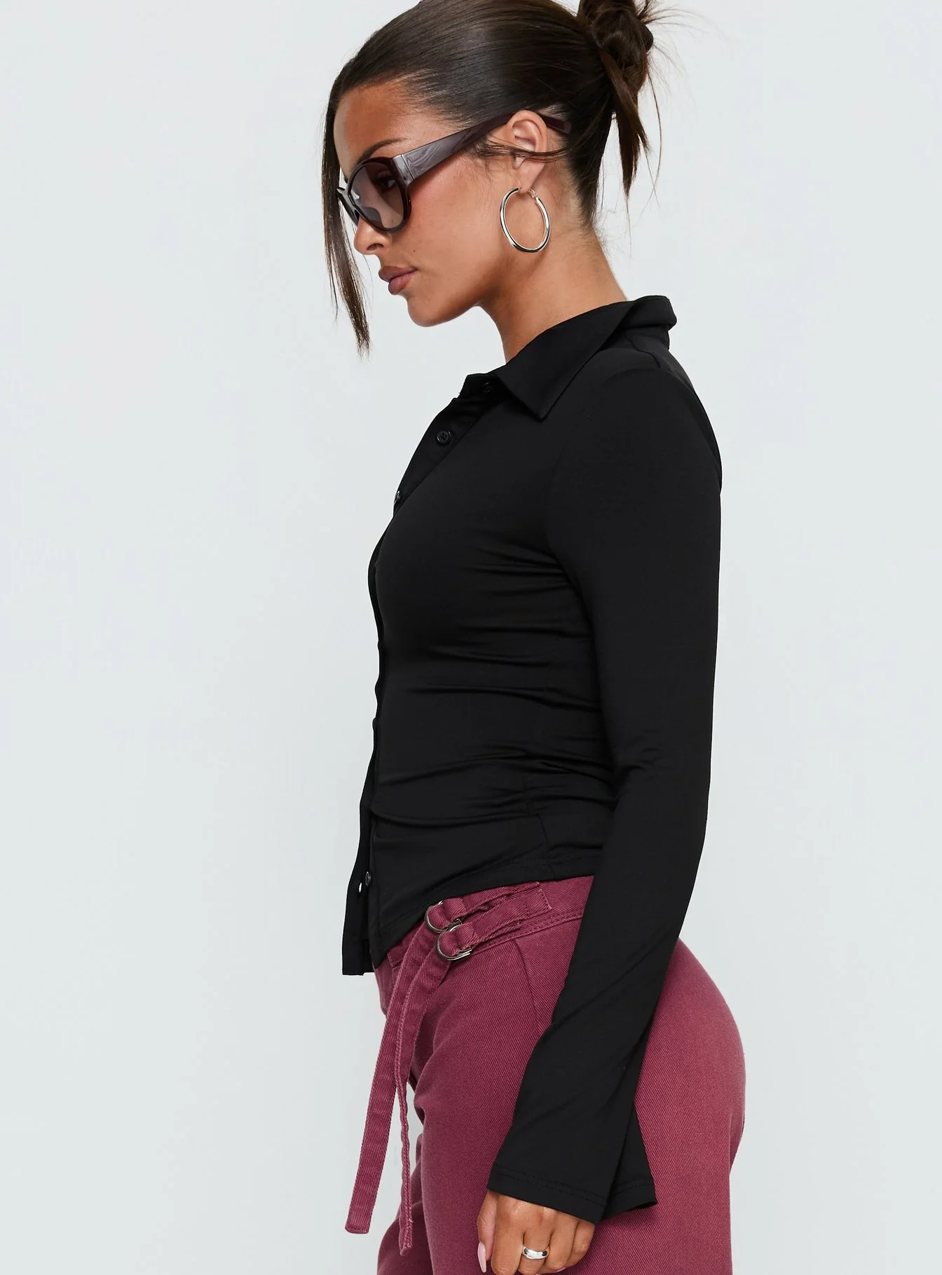 Solina Long Sleeve Collared Top Black - Image 3