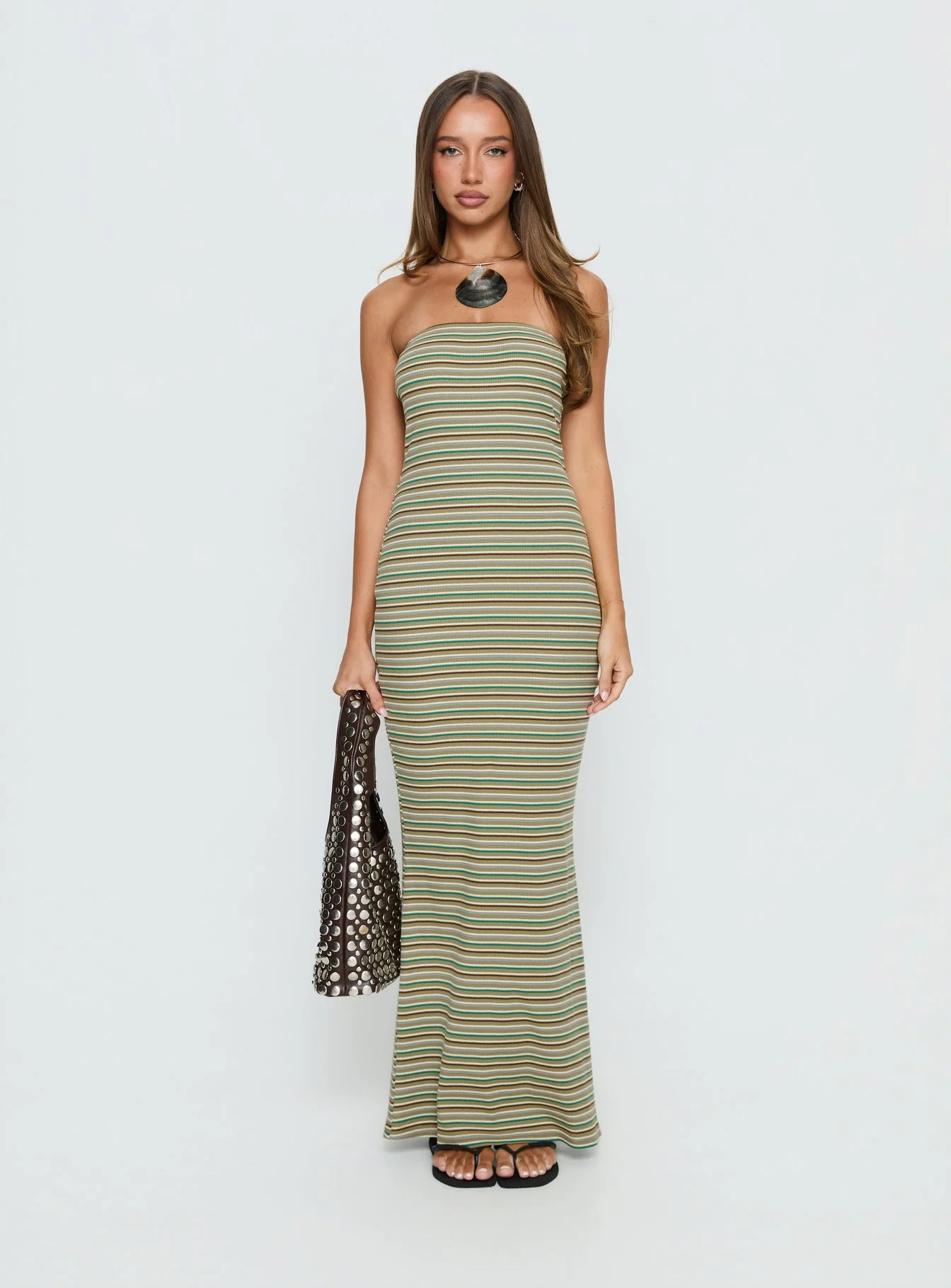 Solola Strapless Maxi Dress Green Stripe - Image 6