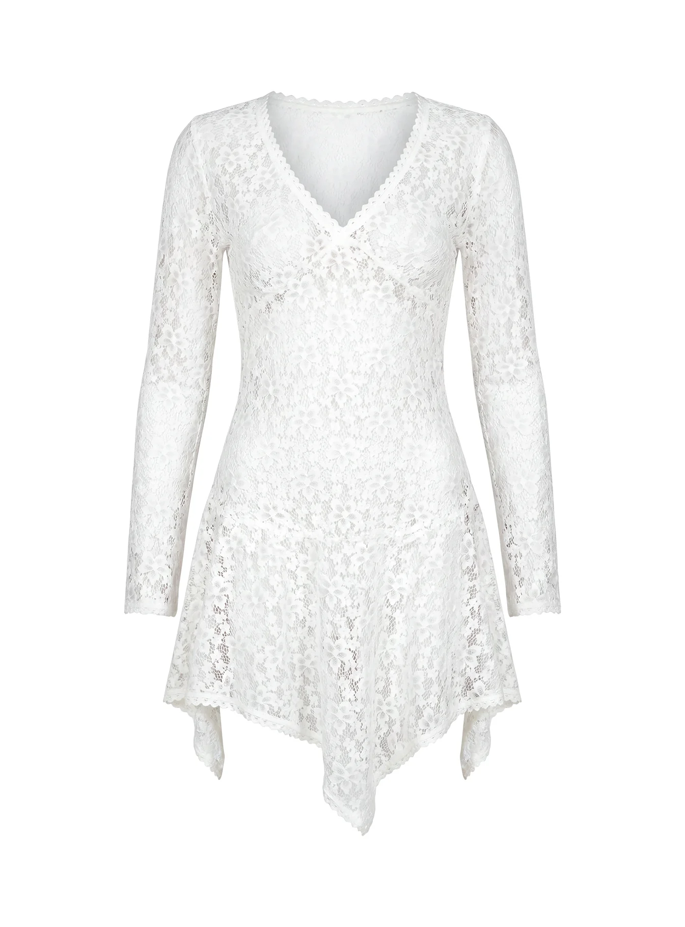 Somanie Long Sleeve Lace Mini Dress White - Image 11