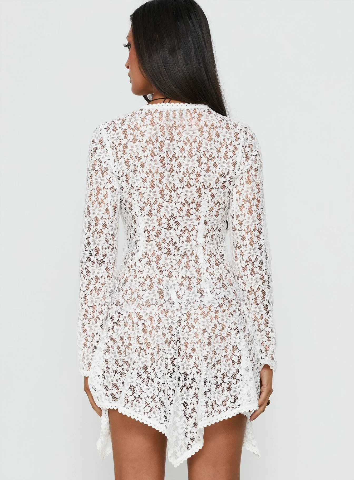Somanie Long Sleeve Lace Mini Dress White - Image 5