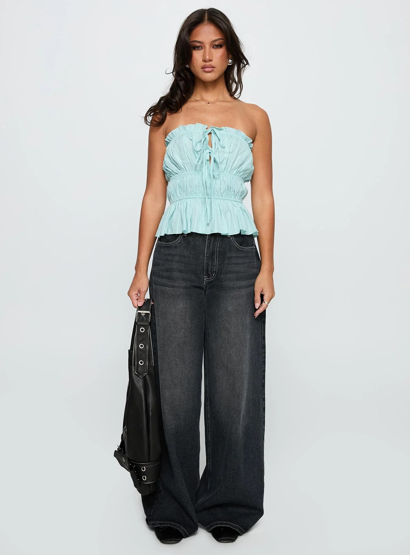 Sombre Tie Detail Strapless Top Blue - Image 6
