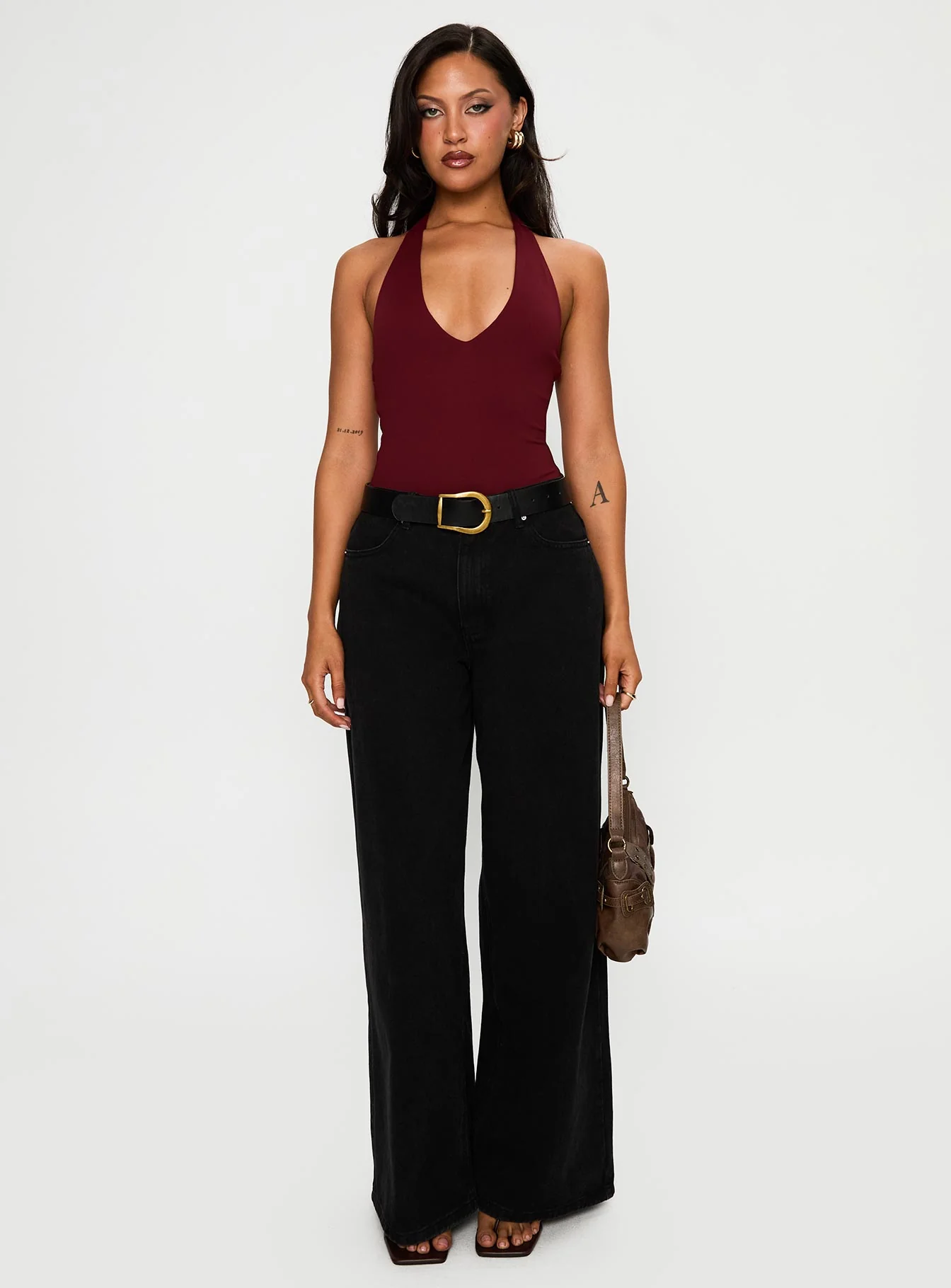 Someone New Halter Bodysuit Burgundy - Image 7