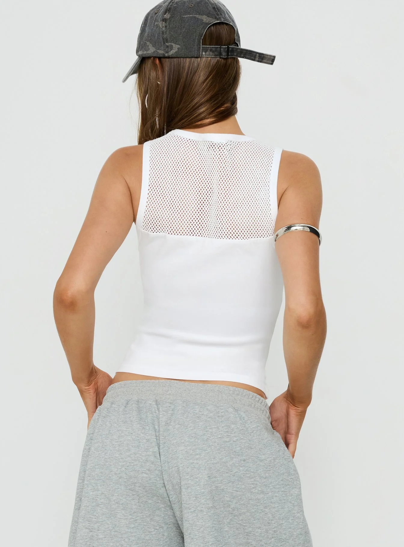 Sondra Boatneck Sheer Panel Tank Top White - Image 5