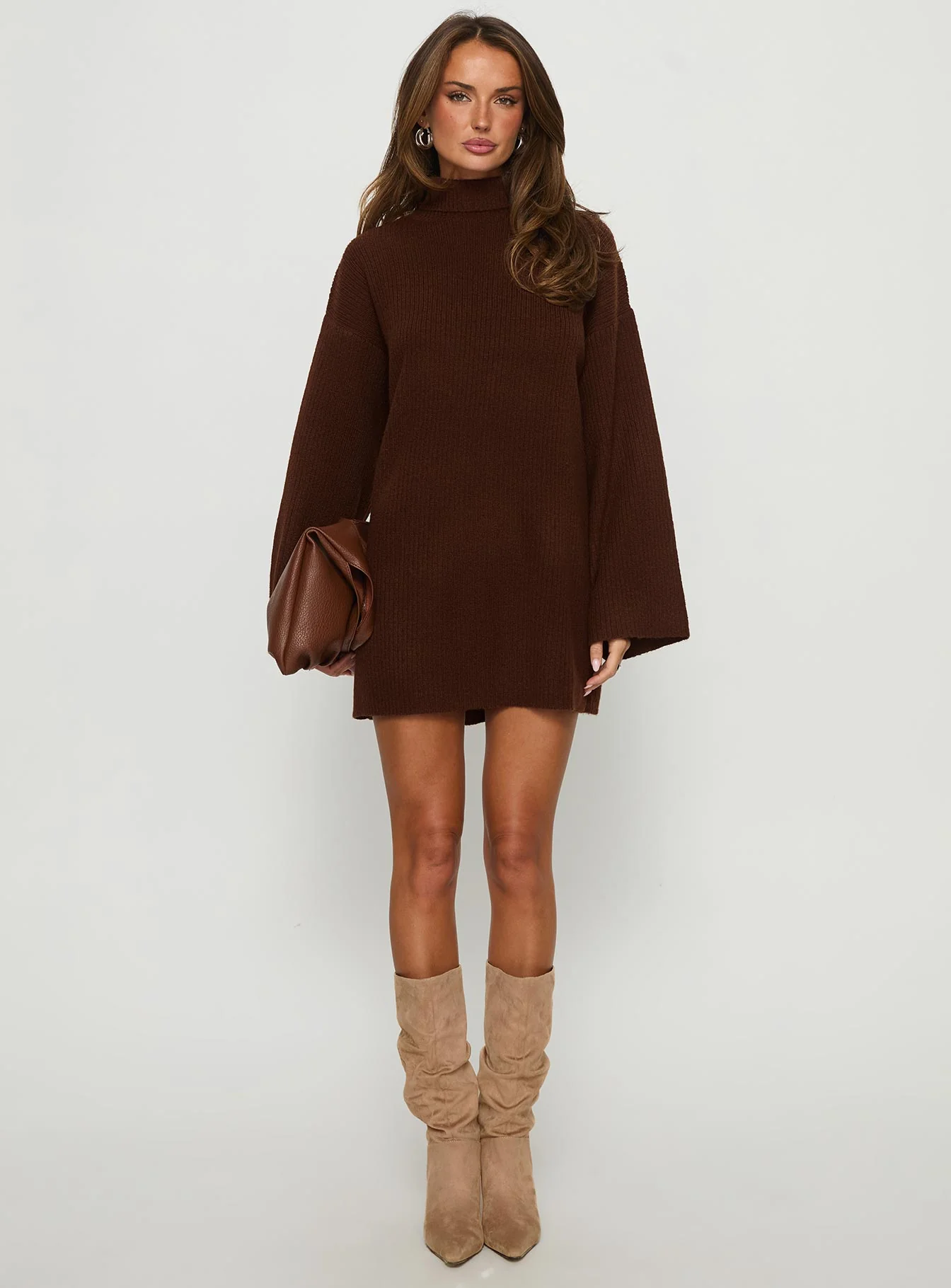 Sonelle Long Sleeve Knit Mini Dress Chocolate - Image 6