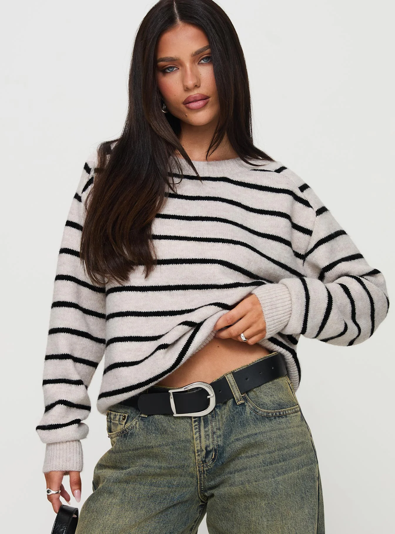 Souvenirs Knit Sweater Grey Stripe - Image 2