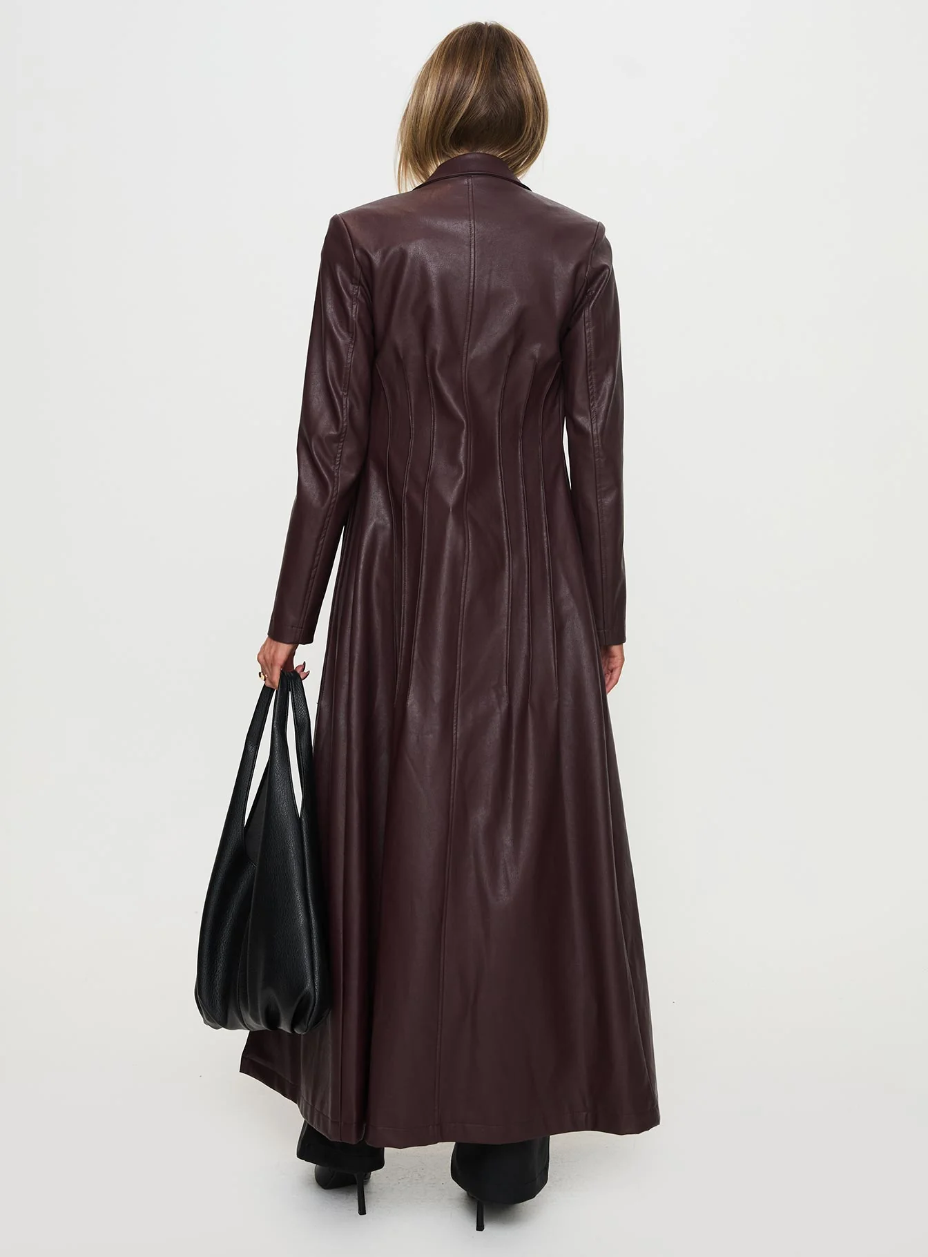 Speak Easy Long Line Faux Leather Coat Burgundy - Image 5