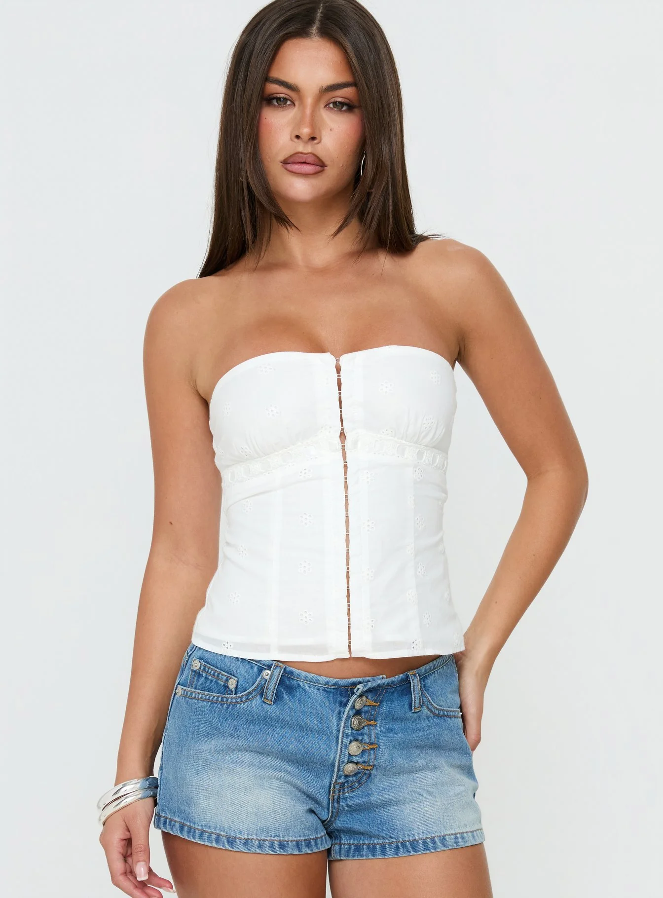 Speechless Lace Trim Strapless Top White - Image 2