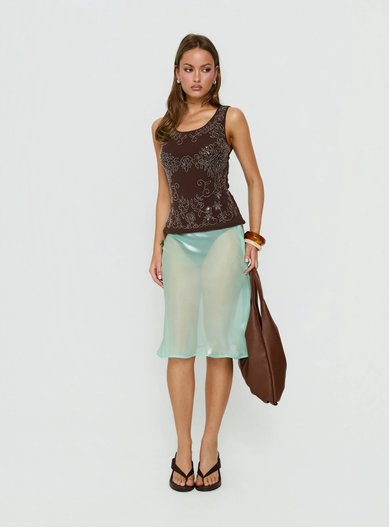 Spend The Night Embroidered Tank Top Chocolate Brown - Image 3