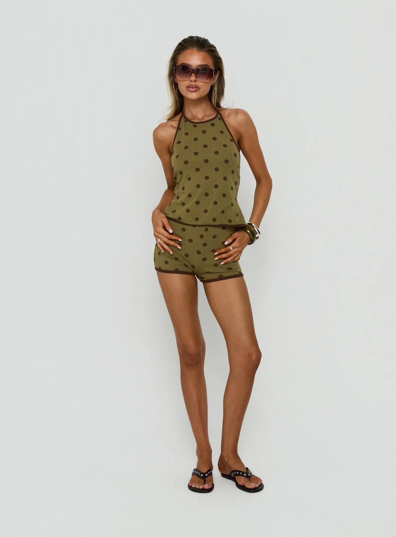 Speranza High Neck Halter Top Green Polka Dot - Image 3