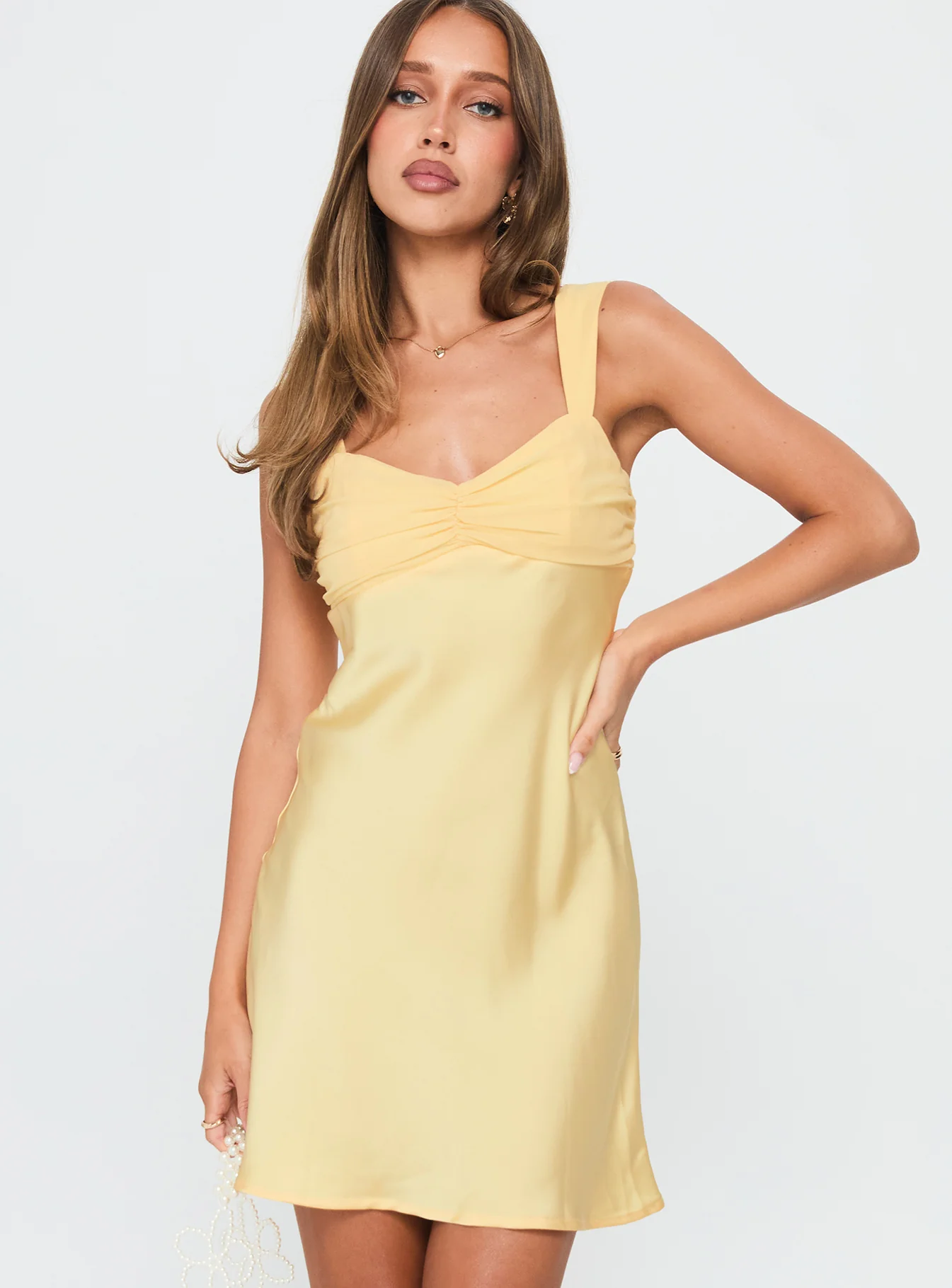 Star Gazer Ruched Mini Dress Yellow - Image 2