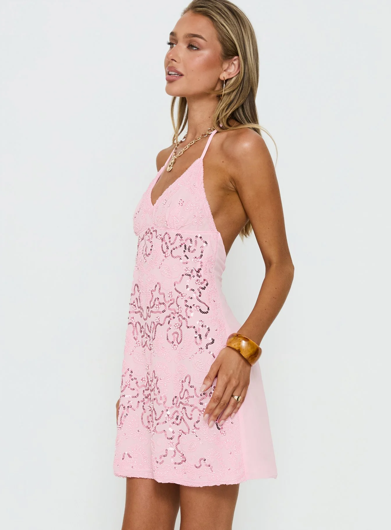 Stazia Beaded Mini Dress Pink - Image 4