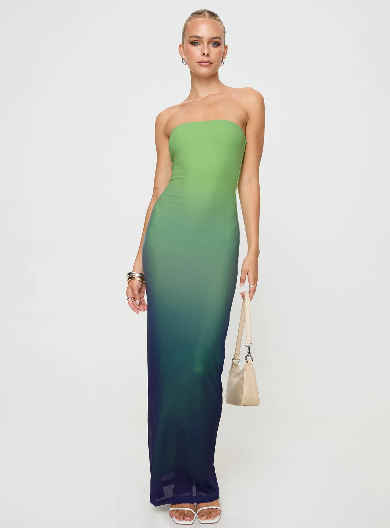 Stolen Love Strapless Maxi Dress Blue / Green Ombre - Image 2