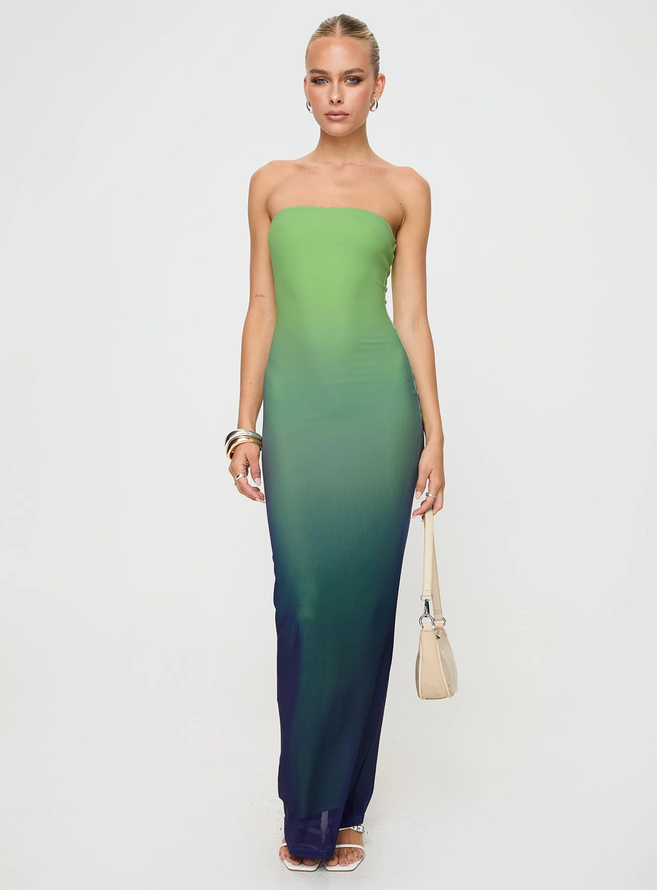 Stolen Love Strapless Maxi Dress Blue / Green Ombre - Image 3