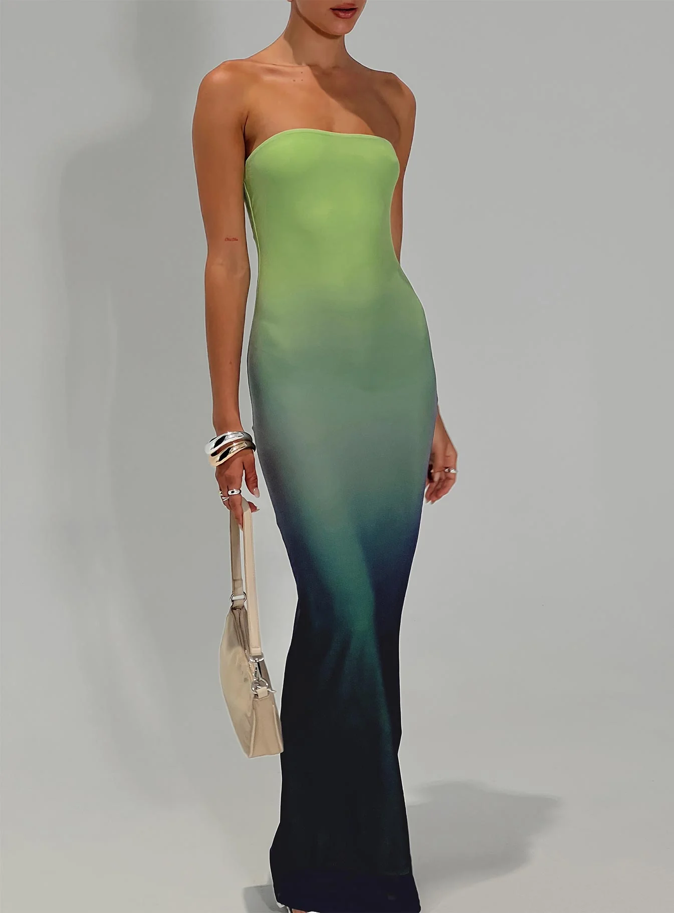 Stolen Love Strapless Maxi Dress Blue / Green Ombre - Image 7