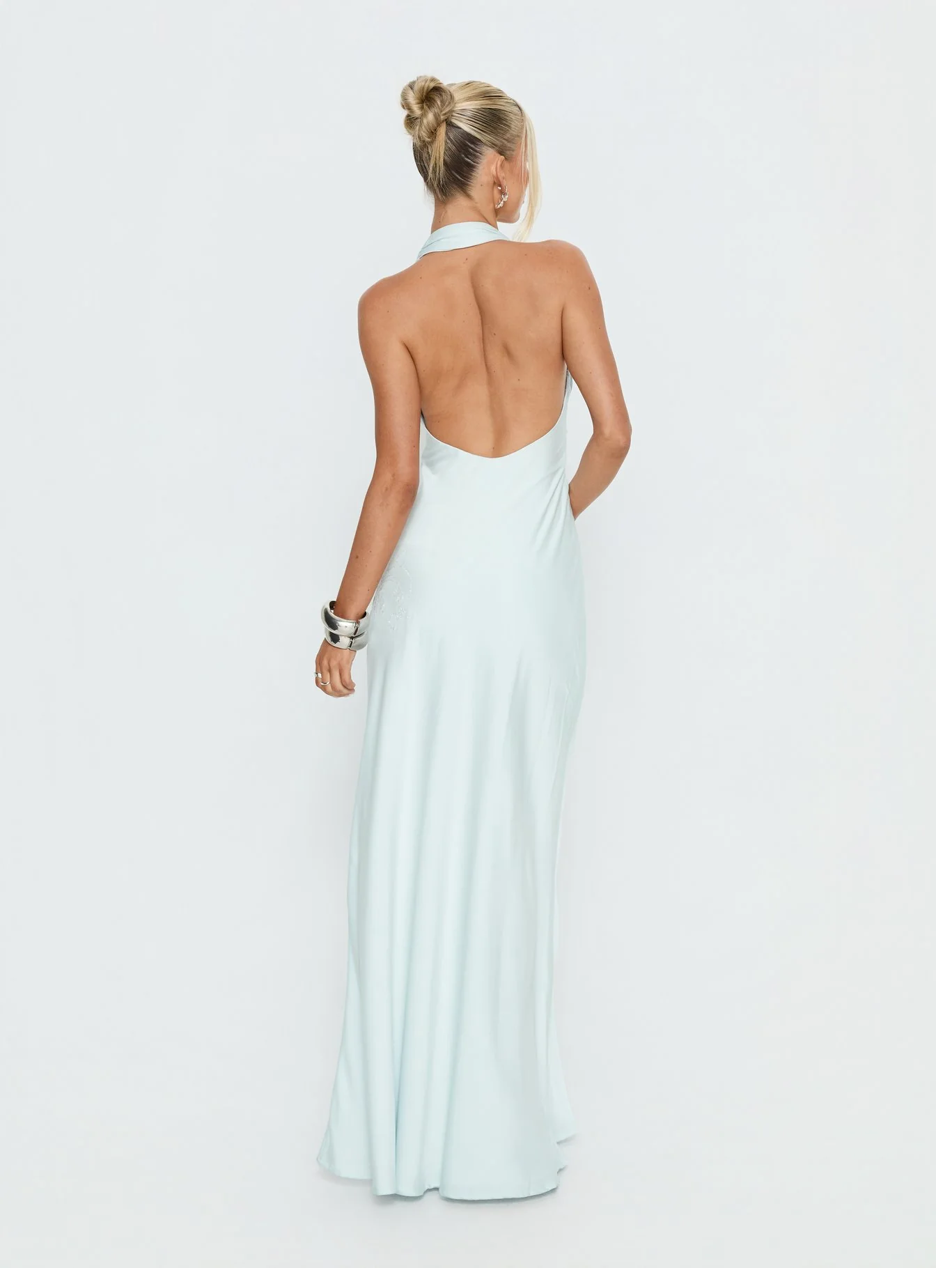 Strawberry Clouds Hotstone Satin Maxi Dress Icy Blue - Image 5
