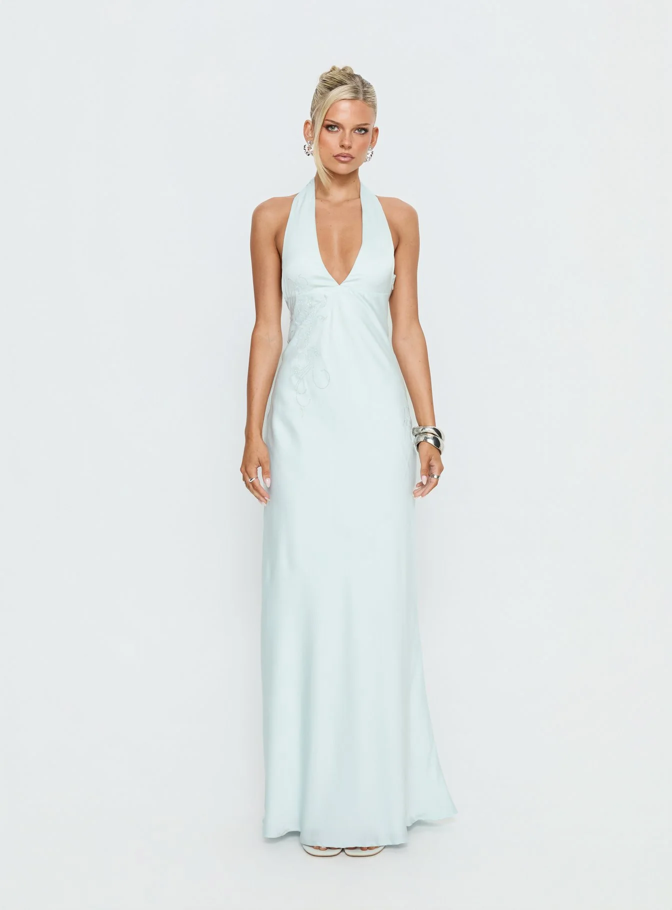 Strawberry Clouds Hotstone Satin Maxi Dress Icy Blue - Image 9