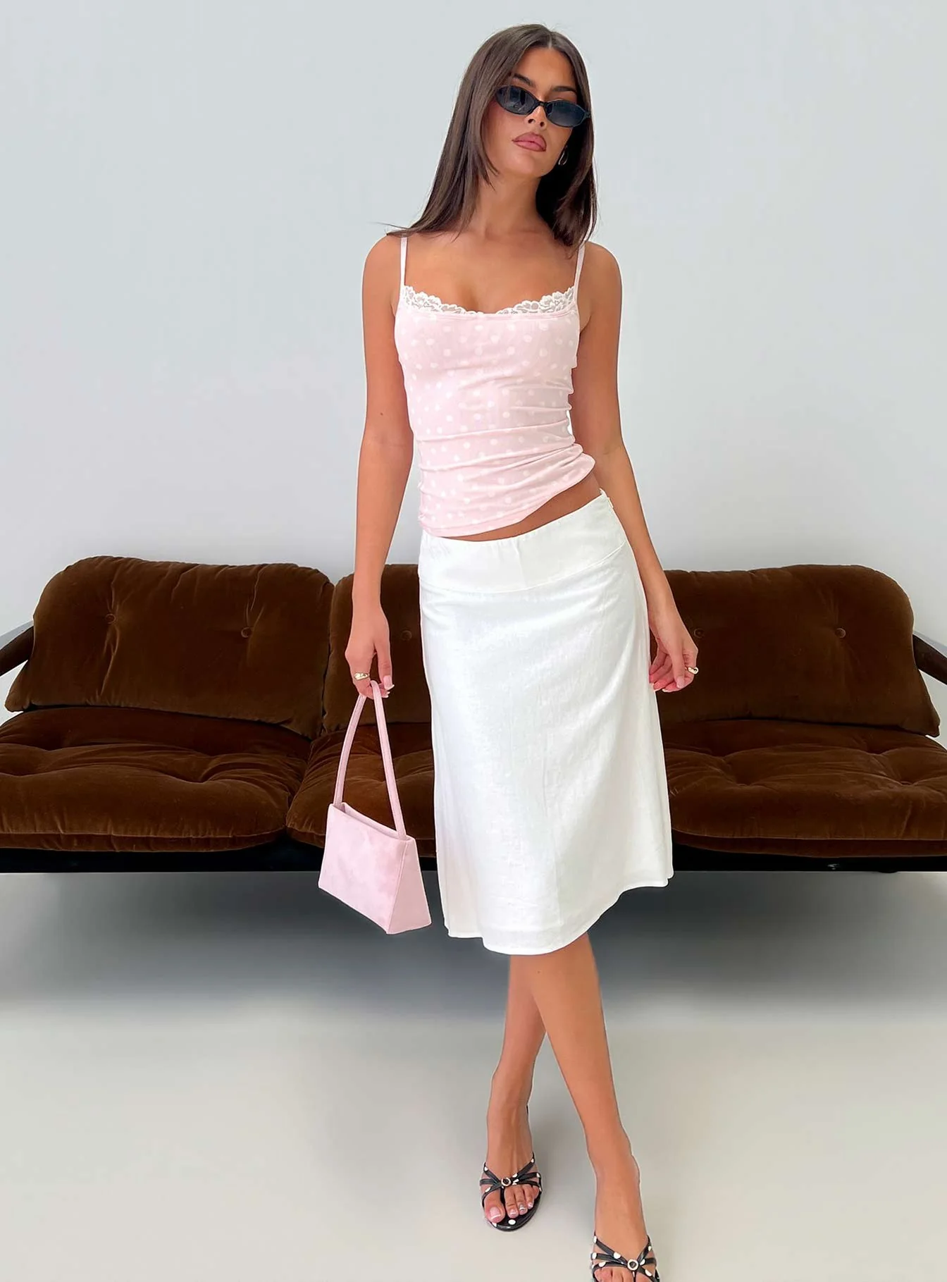 Such Delight Linen Midi Skirt White