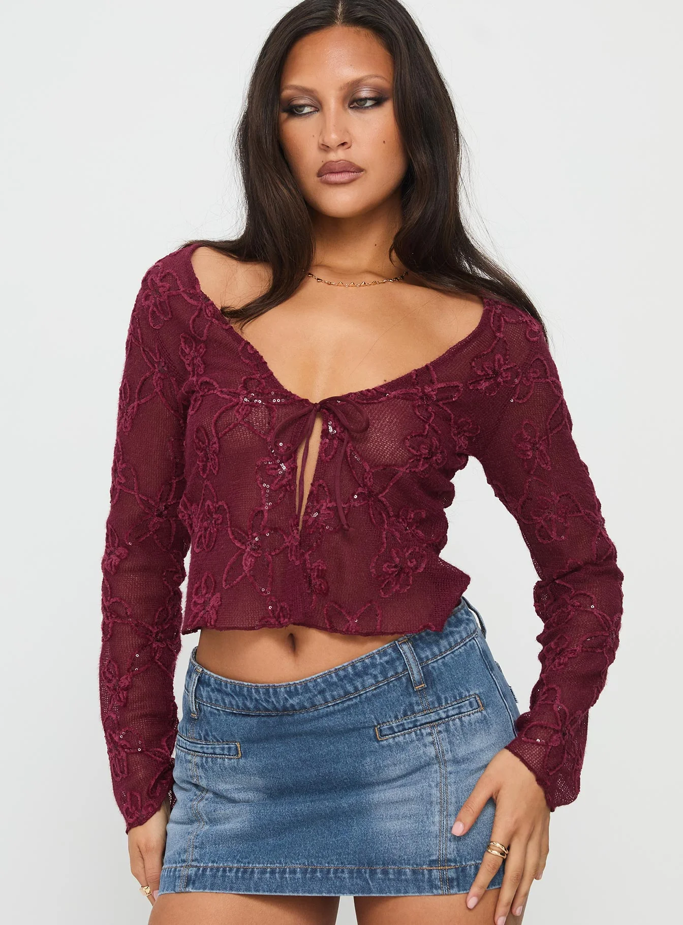 Sukita Long Sleeve Top Burgundy - Image 2