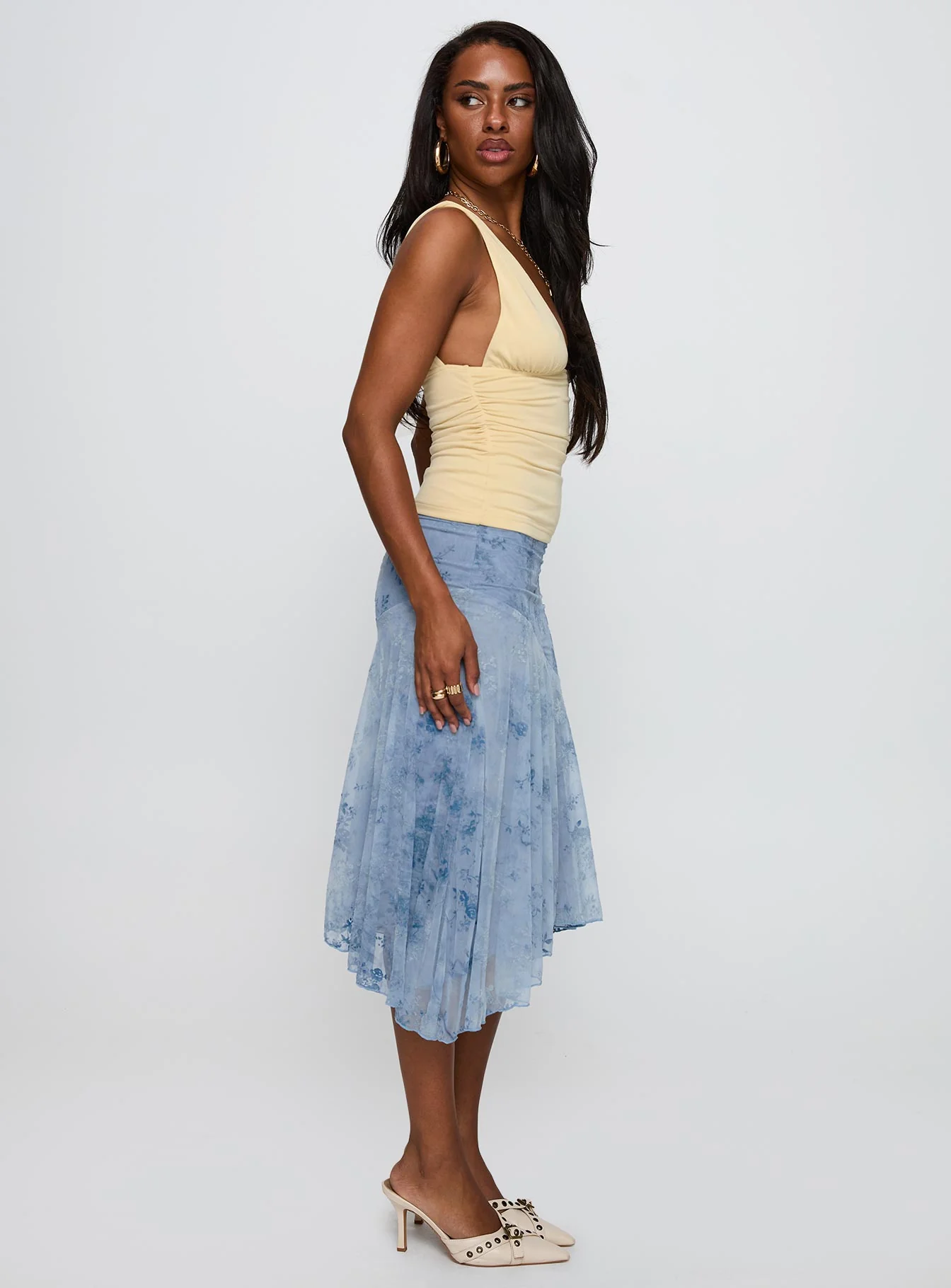 Summer Rain Asymmetrical Midi Skirt Blue - Image 4