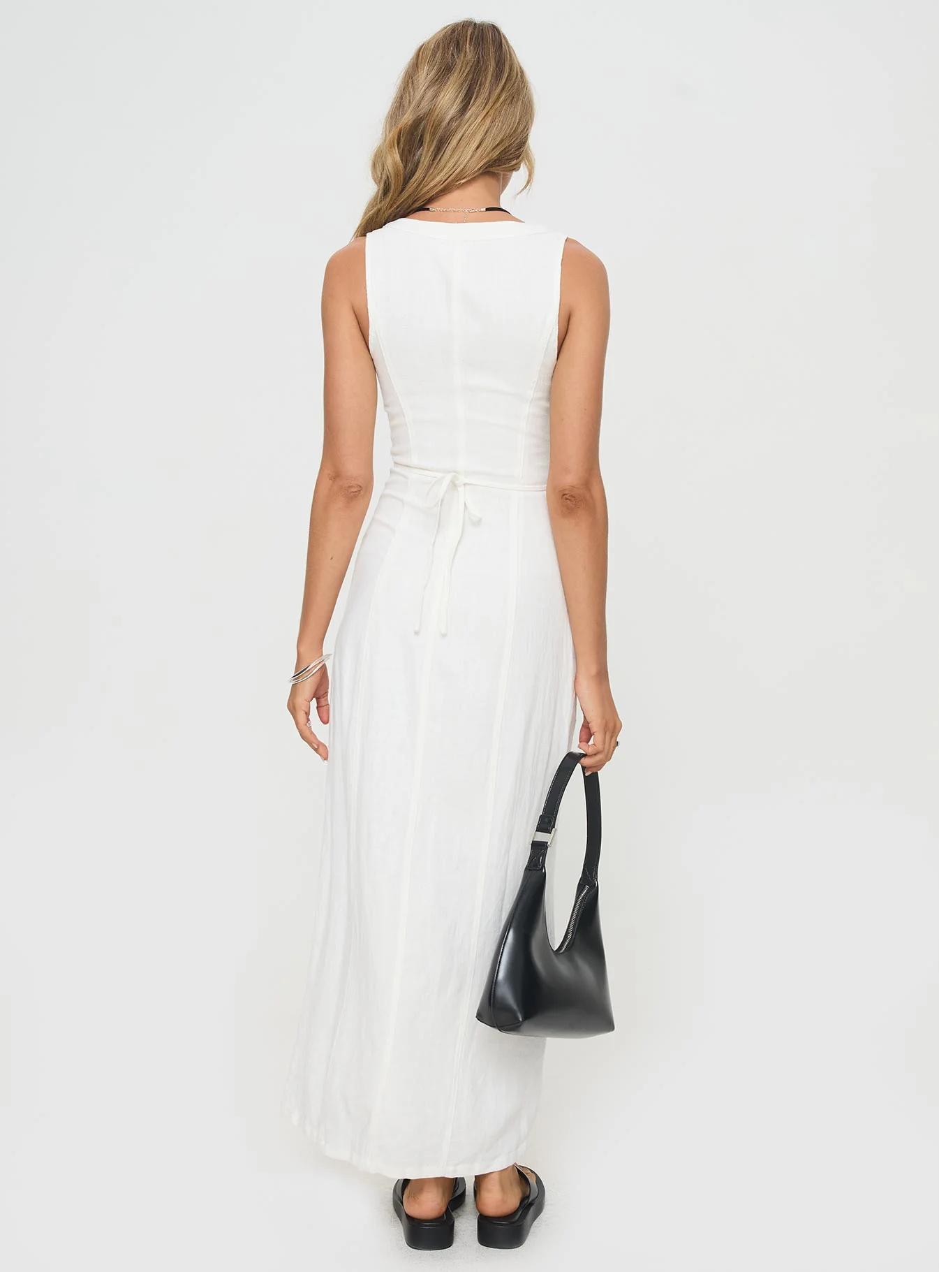 Summer Season Linen Blend Maxi Dress White Petite - Image 5