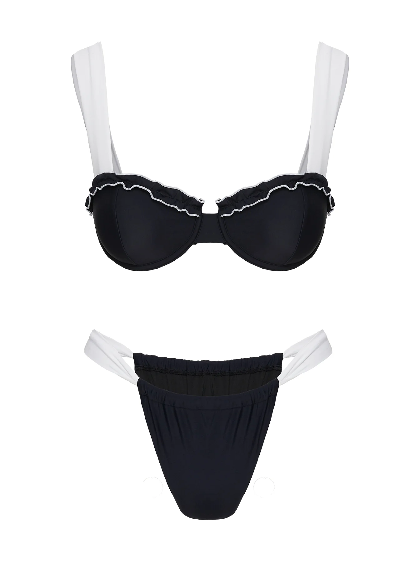 Summer Season Ruched Side Bikini Bottoms Black / White - Image 5