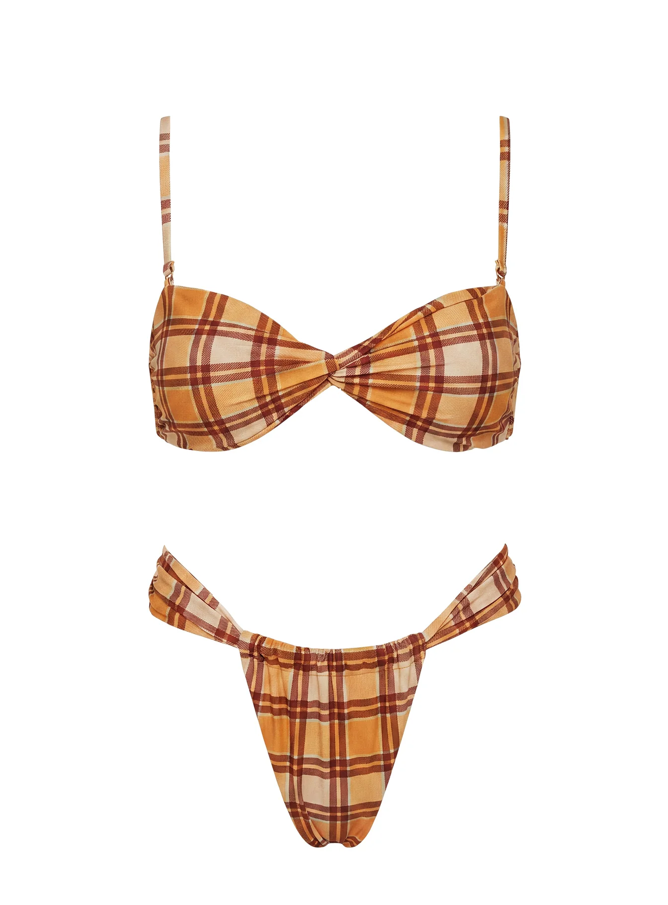 Summer Season Ruched Side Bikini Bottoms Orange Check - Image 5
